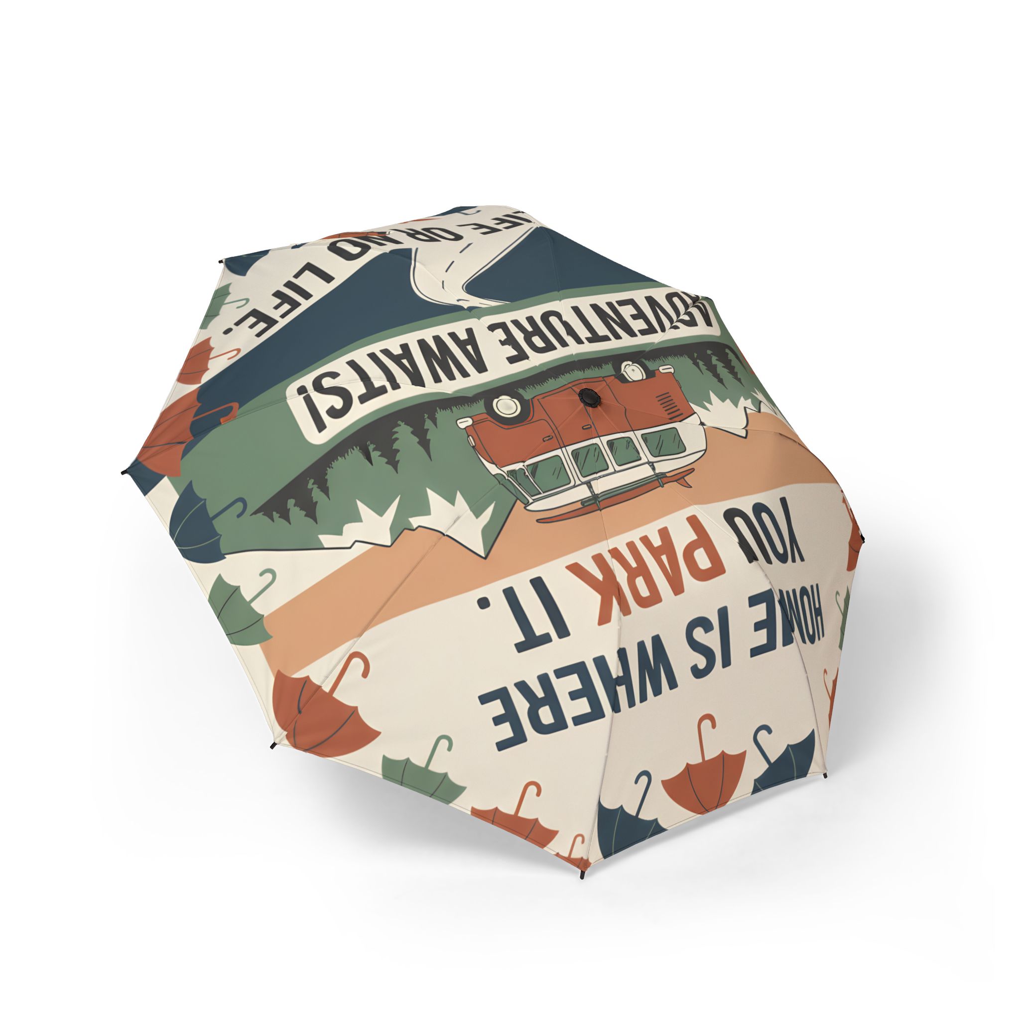 Semi-Automatic Foldable Umbrella — "Home Is Where You Park It-Adventure Awaits" Vintage Adventure Print