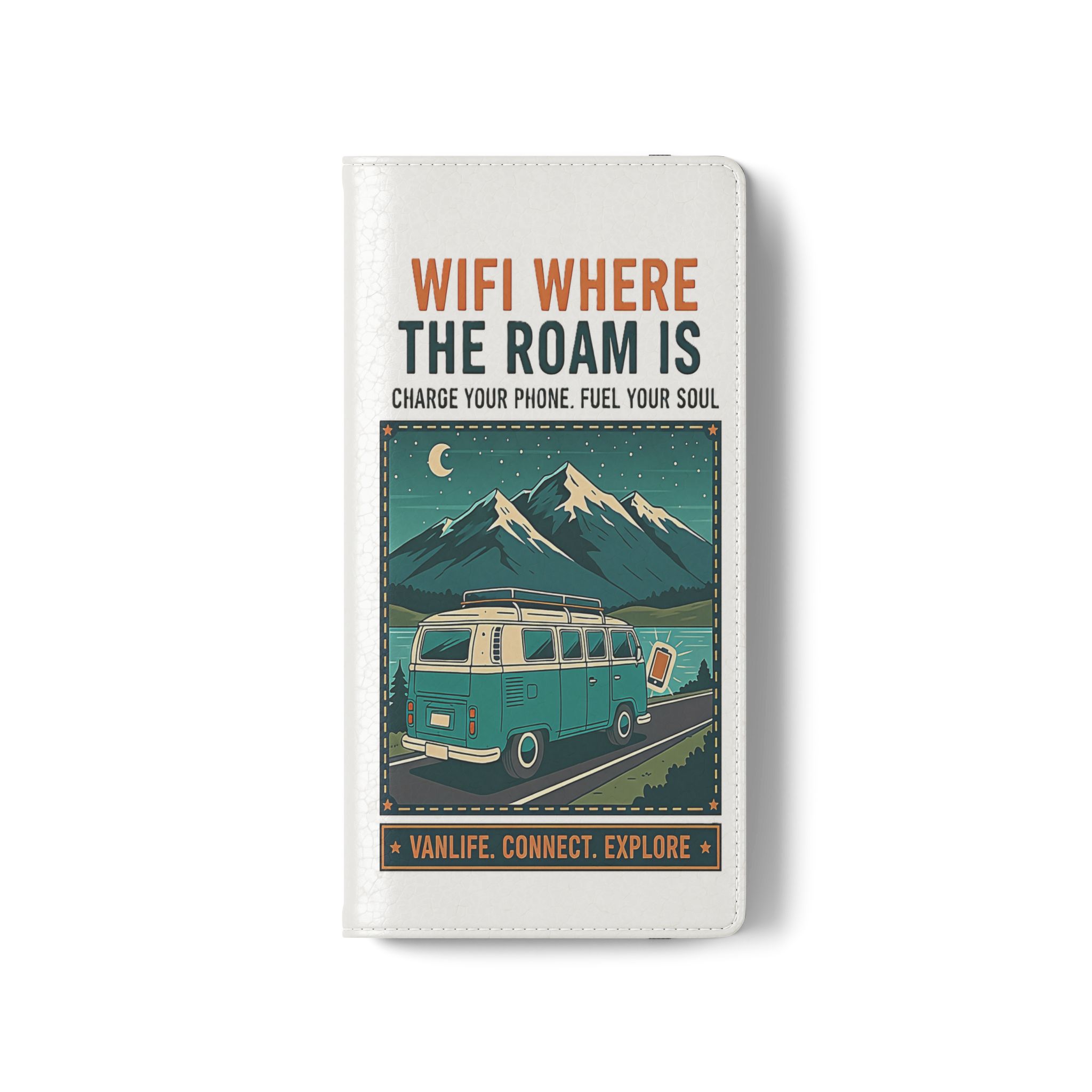 Flip Phone Case — “WiFi Where the Roam Is” Vanlife Wallet Case