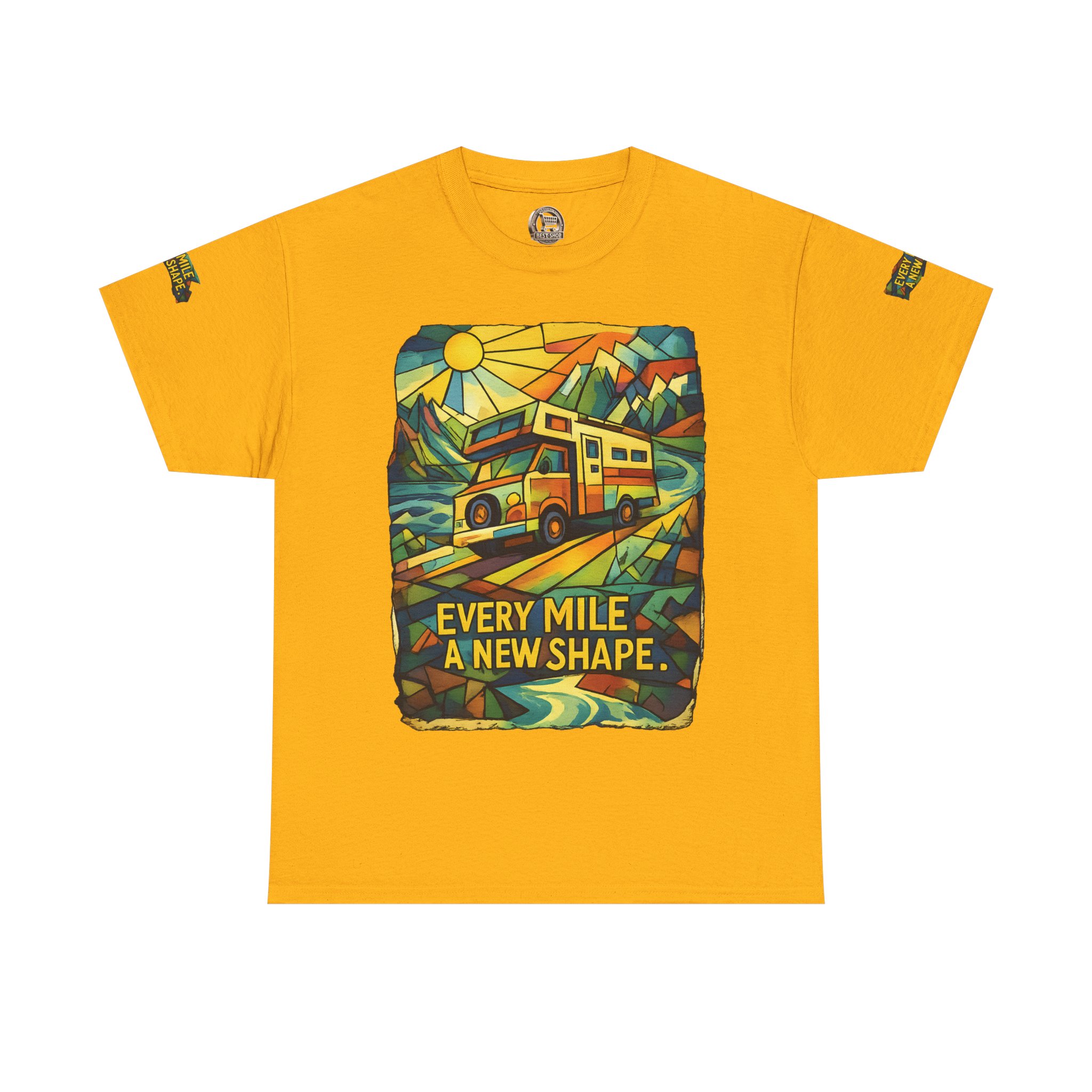 Unisex Heavy Cotton Tee — "Every Mile A New Shape" Design Cubic-Line