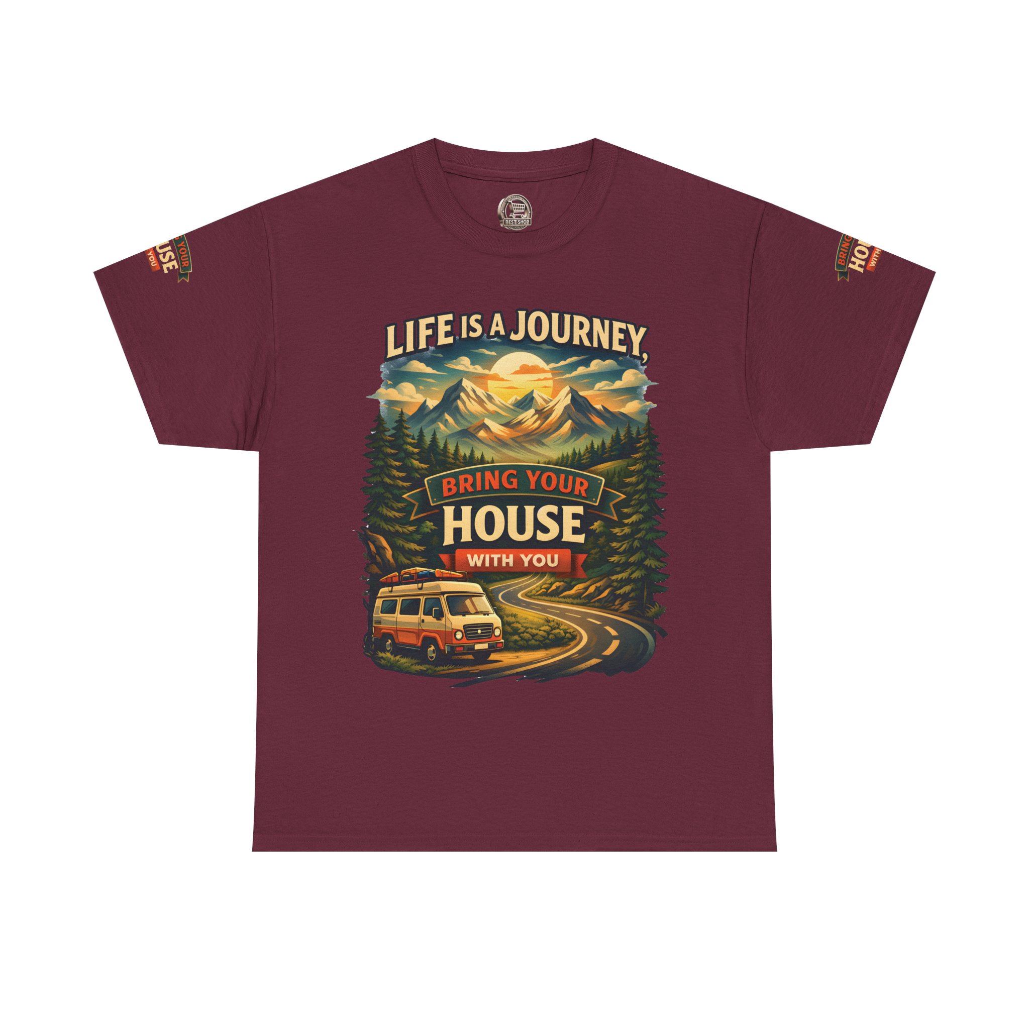 12494000933390078292_2048.jpeg Unisex Heavy Cotton Tee — "Live Is A Journey-Bring Your House With You" Design Scenic-Line