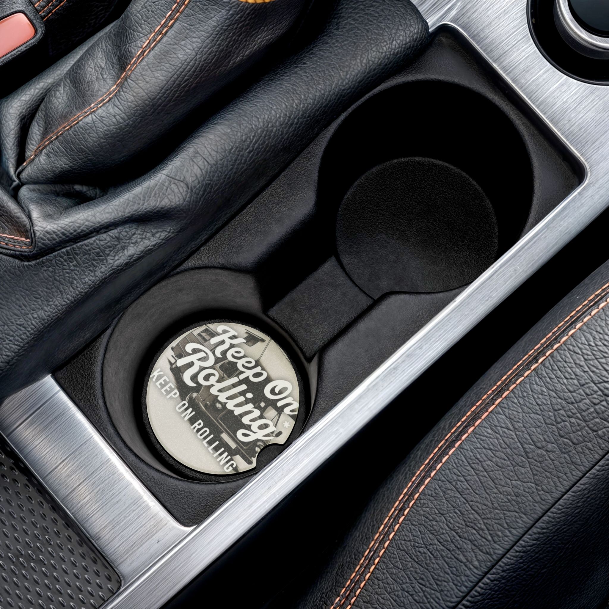 Soapstone Car Coaster — "Keep On Rolling" Retro Roadtrip Car Coaster