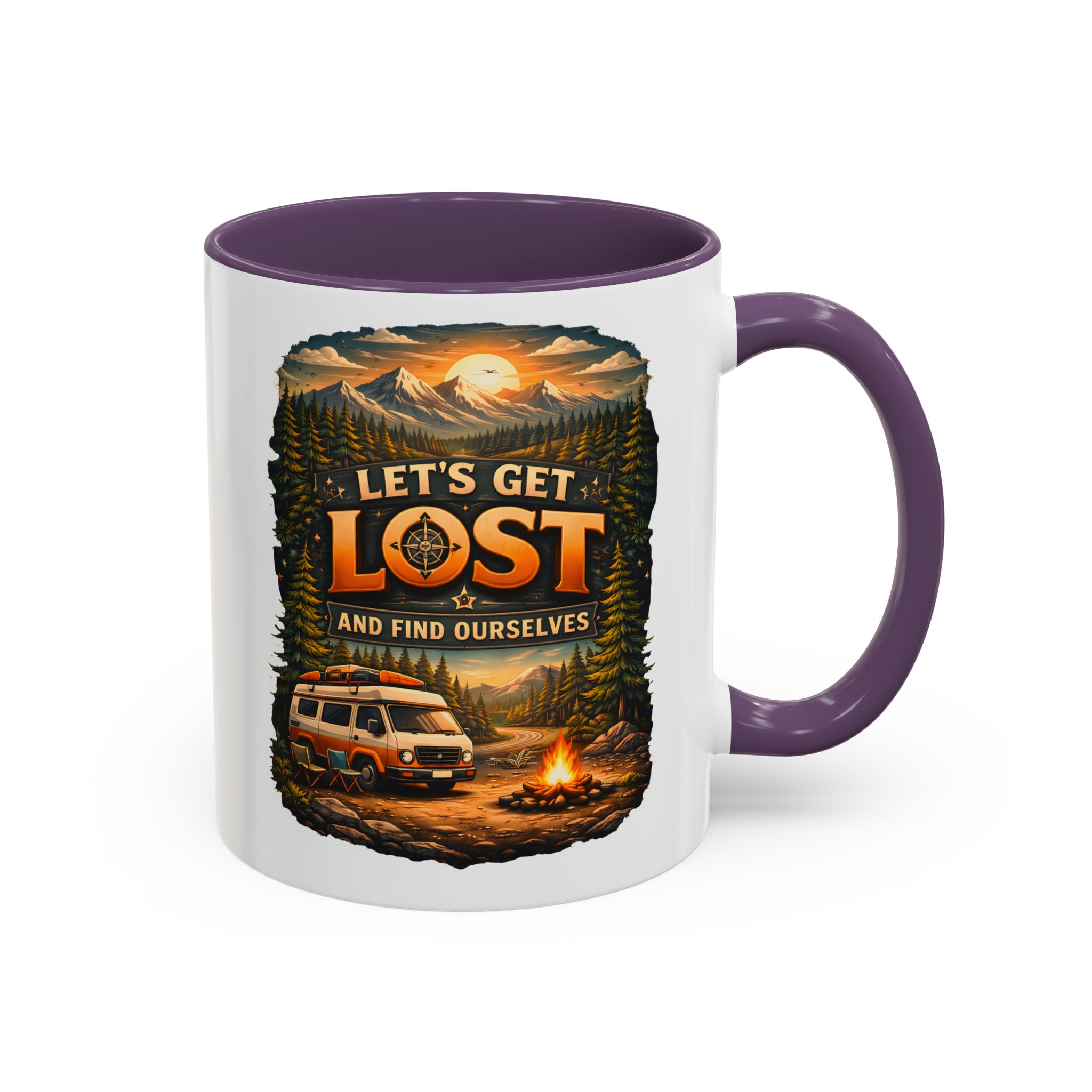 Accent Coffee Mug (11, 15oz) — "Let´s Get Lost And Find Ourselfs" Design Scenic-Line
