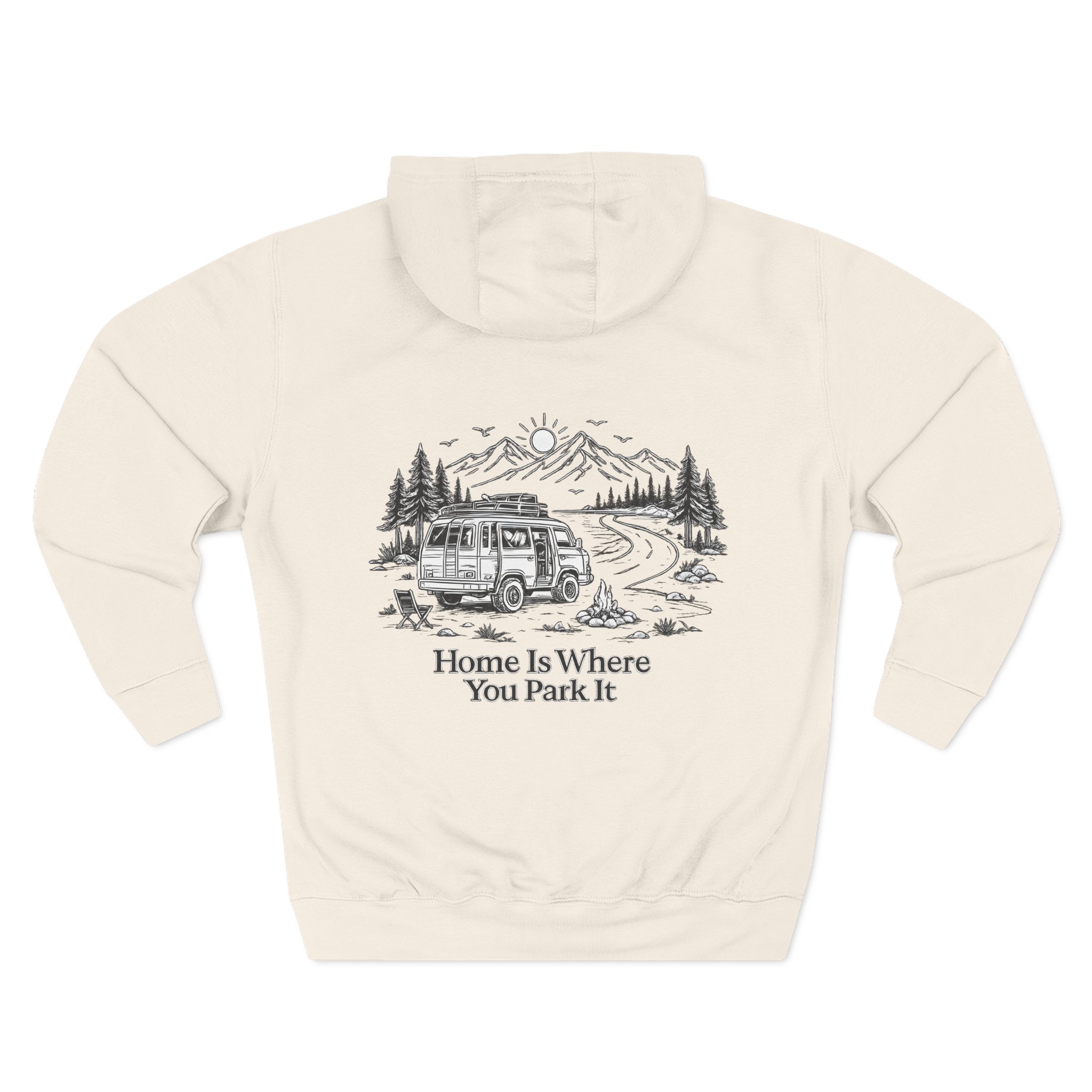 12499385167201507898_2048.jpeg Three-Panel Fleece Hoodie - "Home Is Where You Park It" Design Minimal-Line
