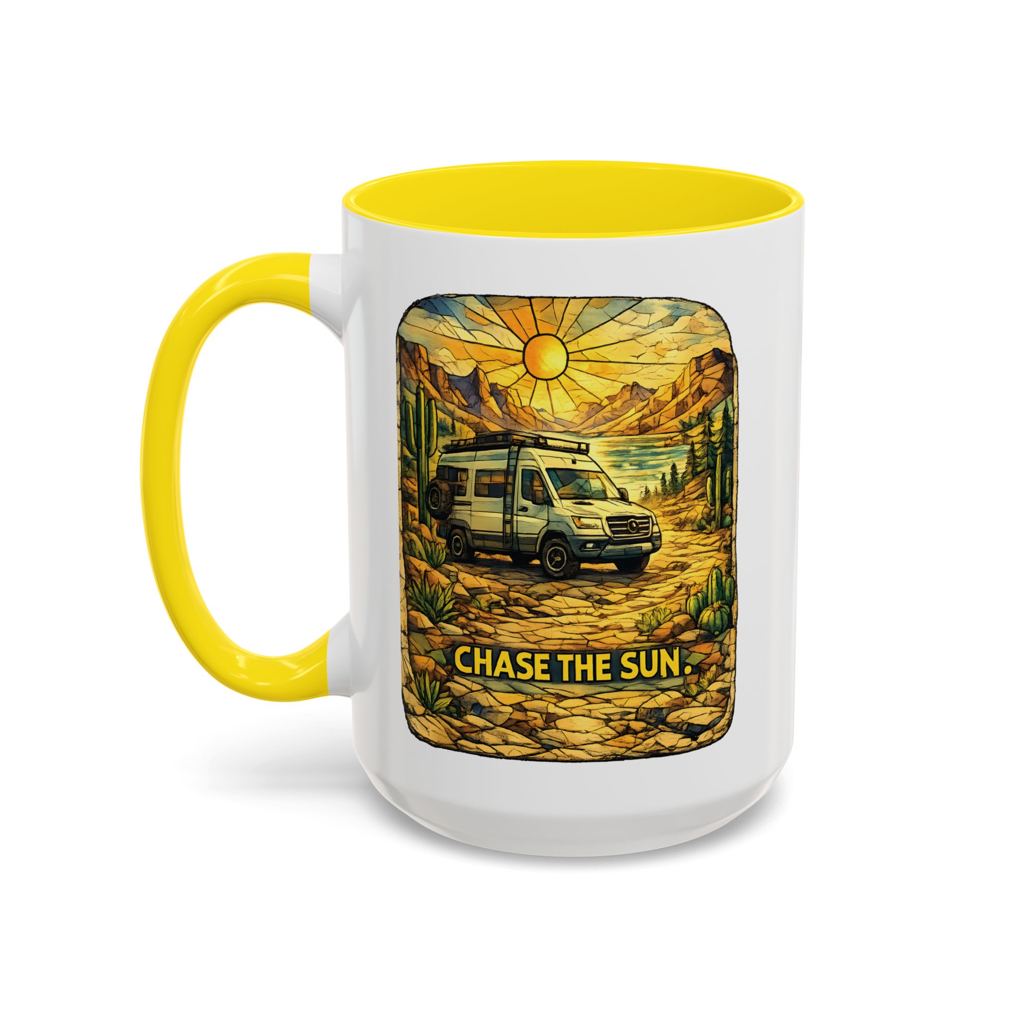 Accent Coffee Mug (11, 15oz) — "Chase The Sun" Design Cubic-Line