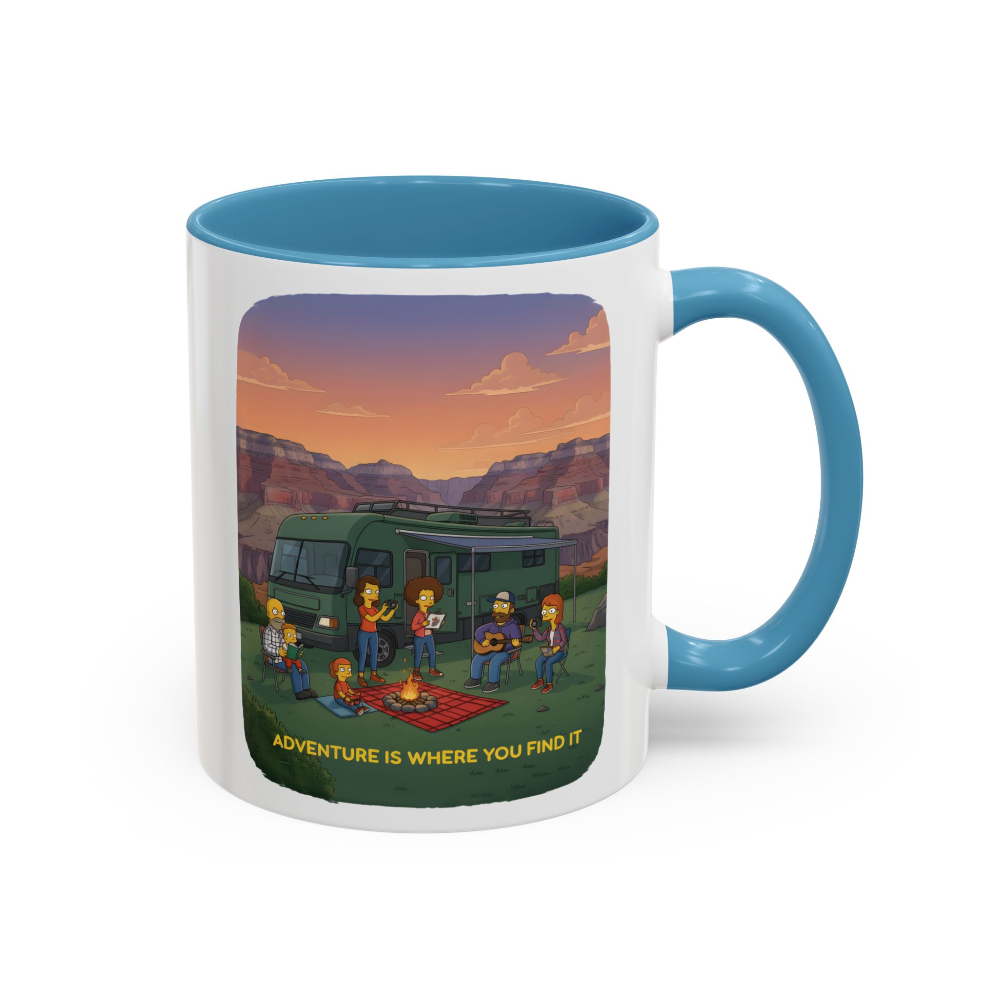 Accent Coffee Mug (11, 15oz) — "Adventure Is Where You Find It" Design Sitcom-Line