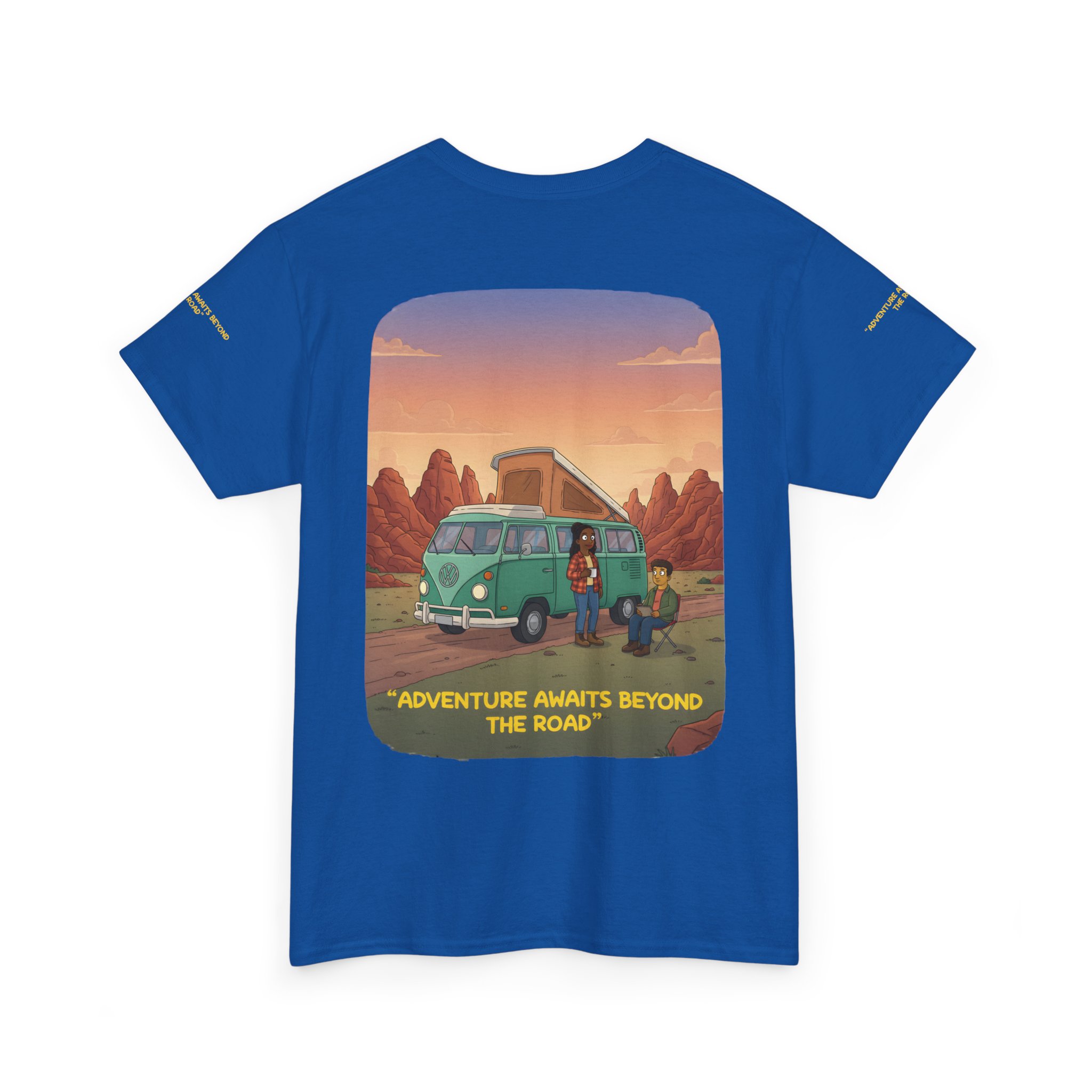 Unisex Heavy Cotton Tee — "Adventure Awaits Beyond The Road" Design Sitcom-Line