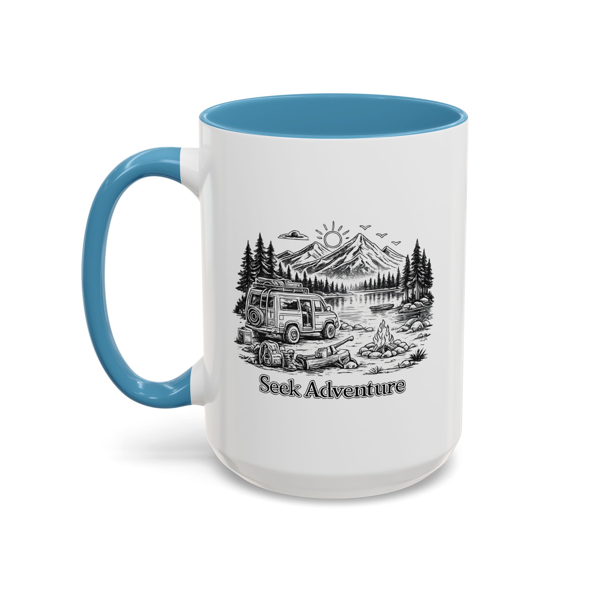 Accent Coffee Mug (11, 15oz) — "Seek Adventure" Design Minimal-Line