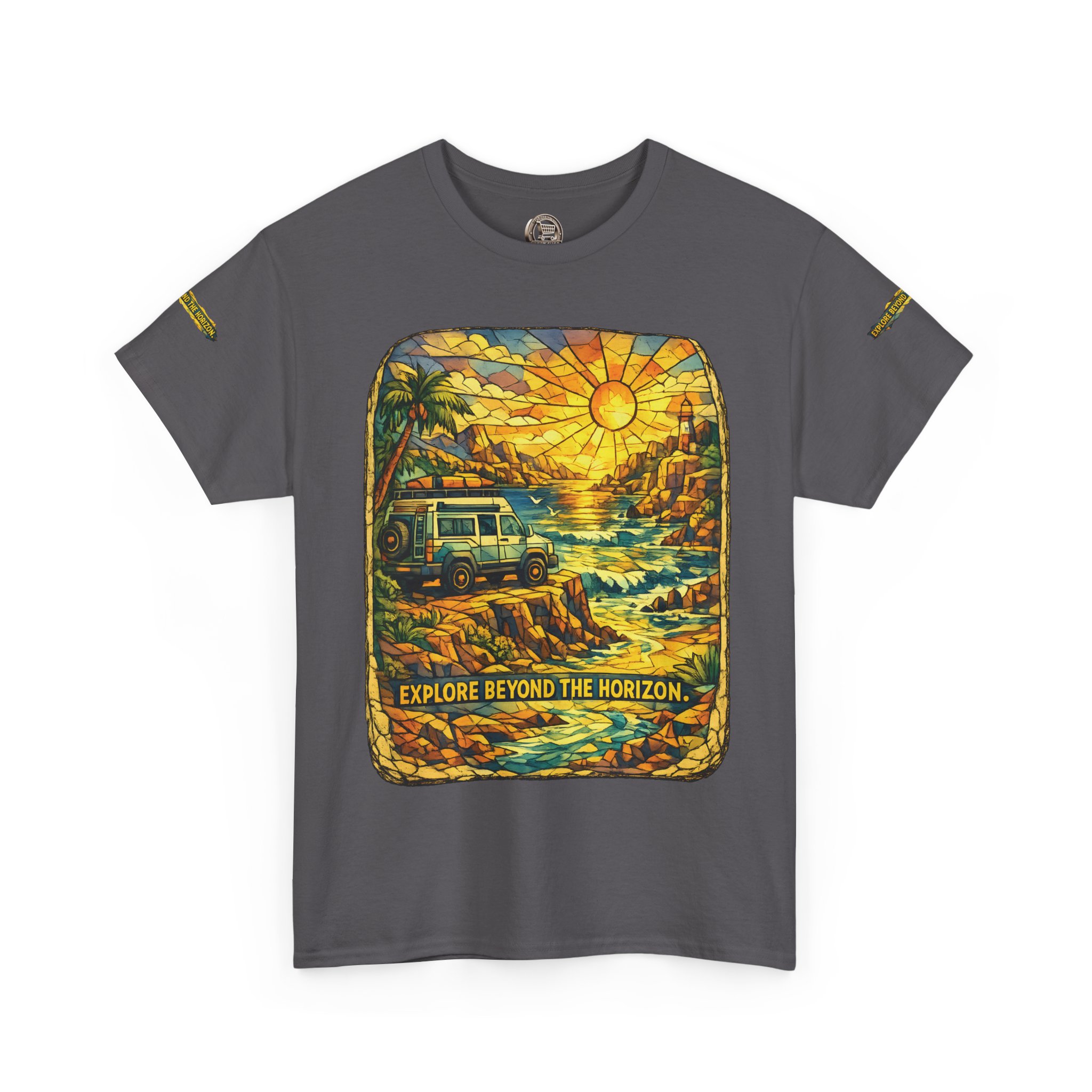 Unisex Heavy Cotton Tee — "Explore Beyond The Horizon" Design Cubic-Line
