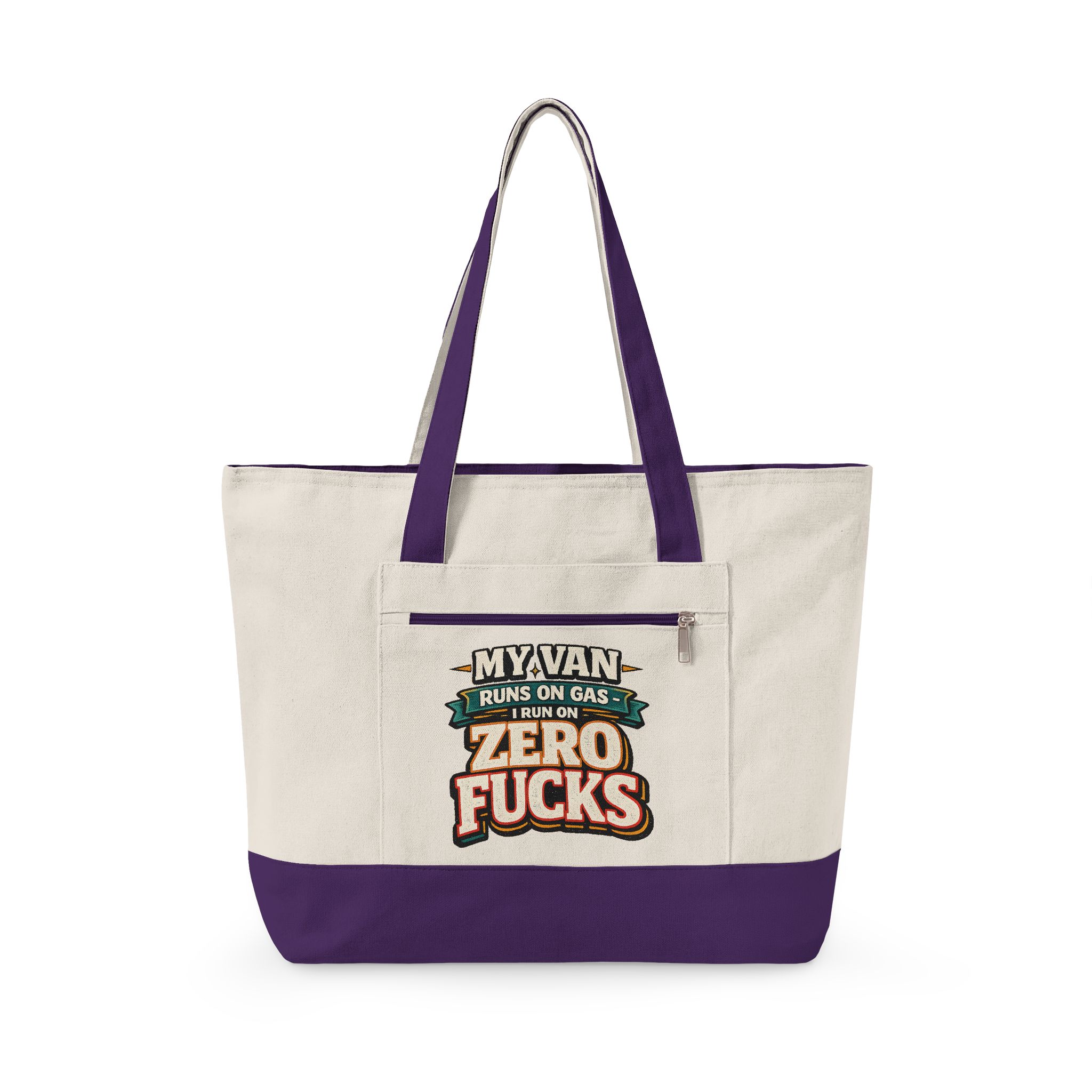 Zippered Canvas Tote — "My Van Runs On Gas" (Design F**K-Line)