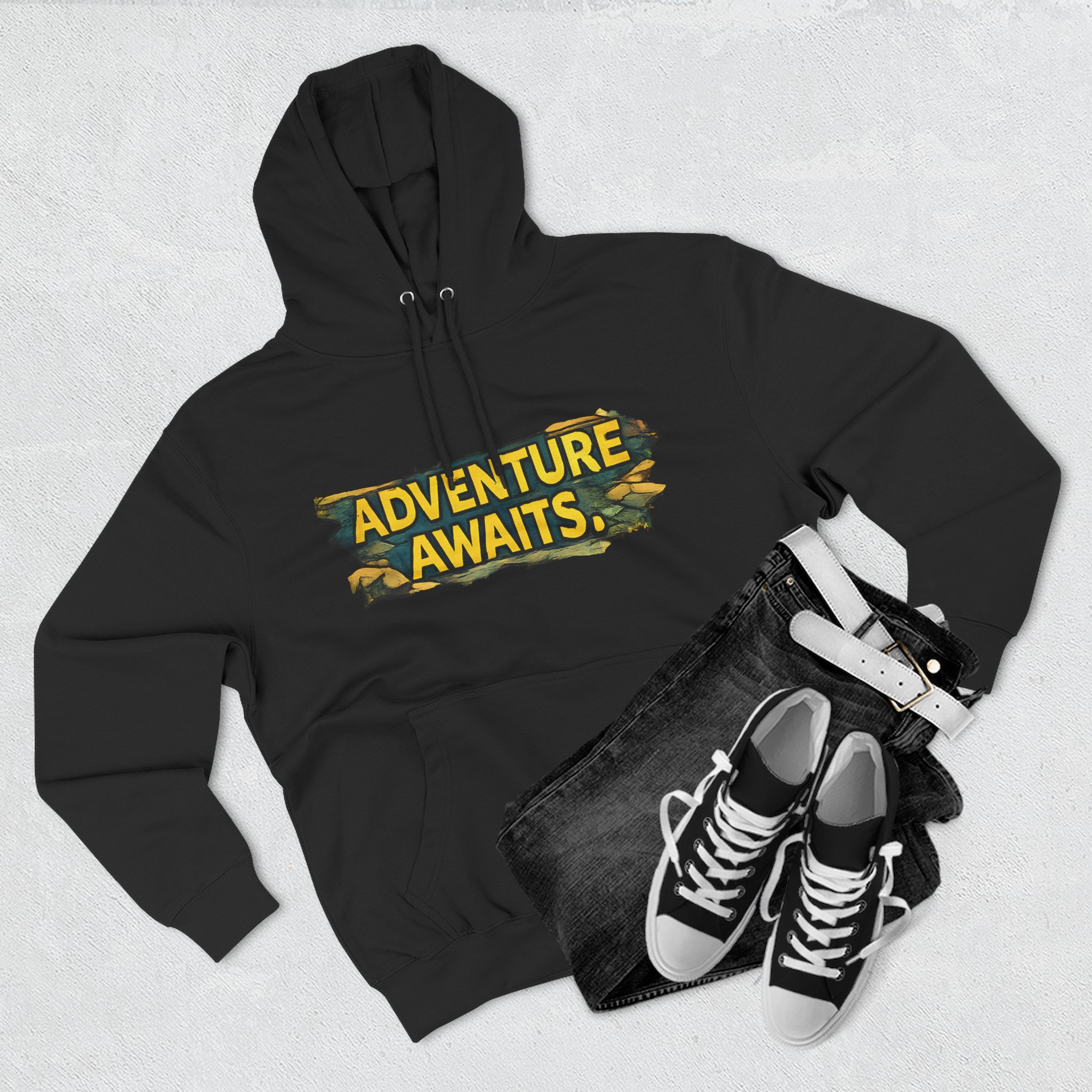 Three-Panel Fleece Hoodie - "Adventure Awaits" Design Cubic-Line