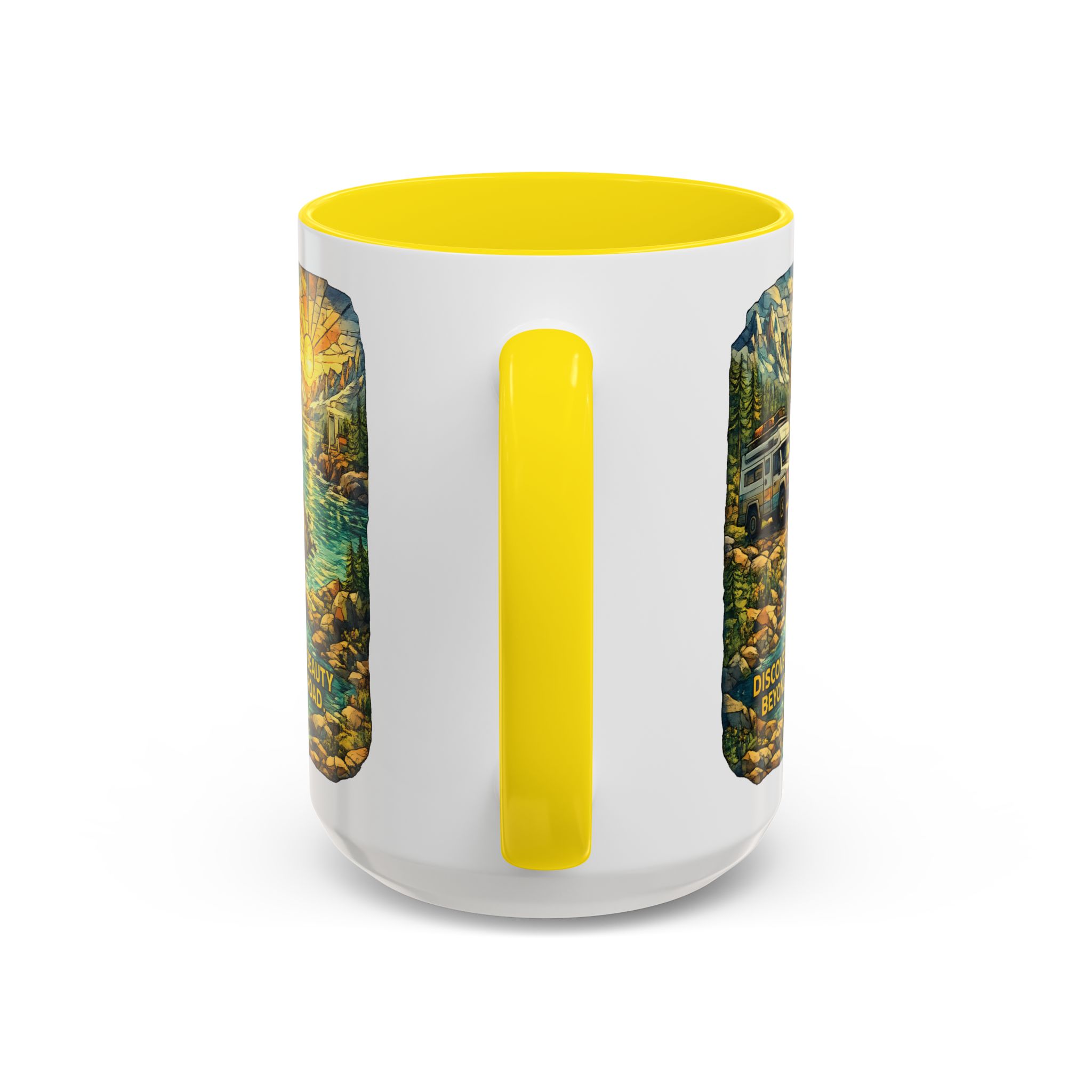 12518611597261820733_2048.jpeg Accent Coffee Mug (11, 15oz) — "Discover The Bieuty Beyond The Road" Design Cubic-Line