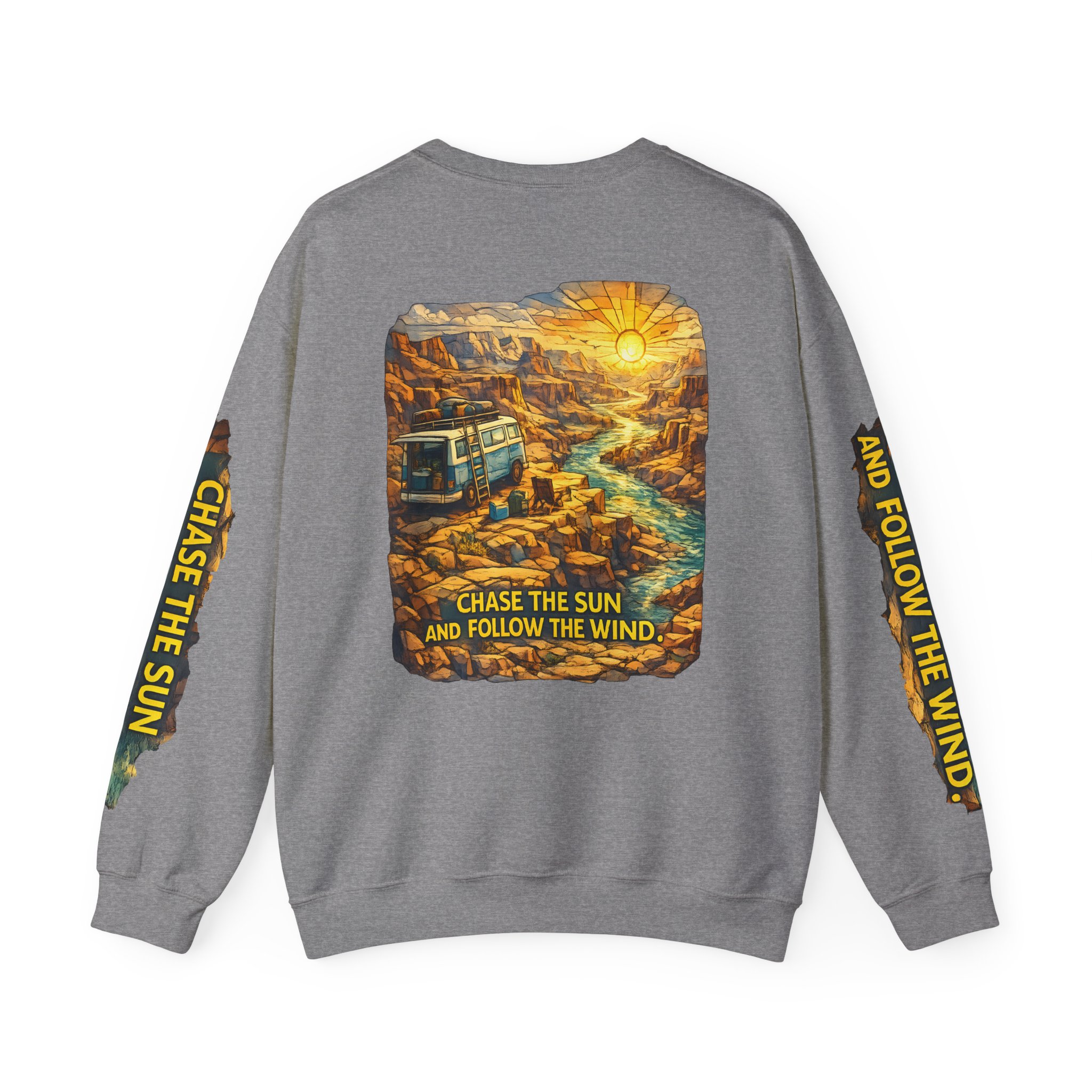 12522759899615535287_2048.jpeg Unisex Heavy Blend™ Crewneck Sweatshirt — "Chase The Sun And Follow The Wind" Design Cubic-Line