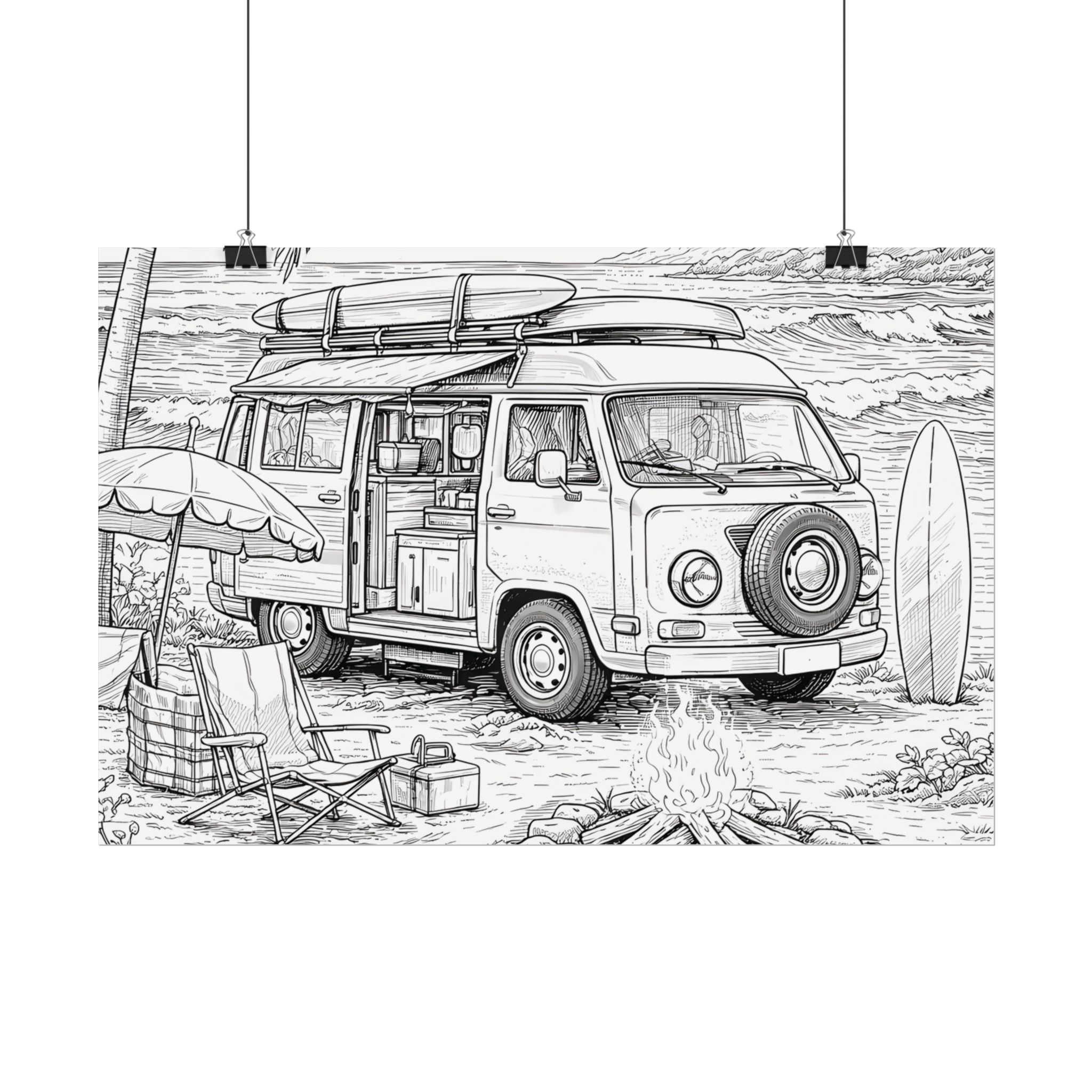 Campervan Poster — Vintage RV Camping Landscape Wall Art