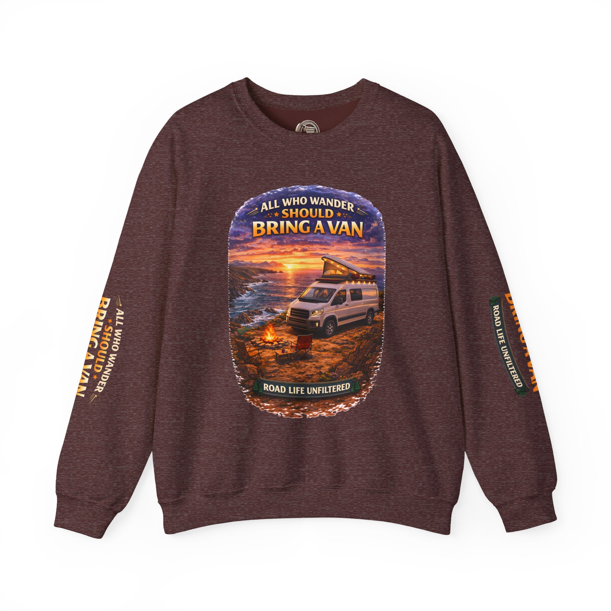 Unisex Heavy Blend™ Crewneck Sweatshirt — "All Who wander Should Bring A Van" Design Scenic-Line