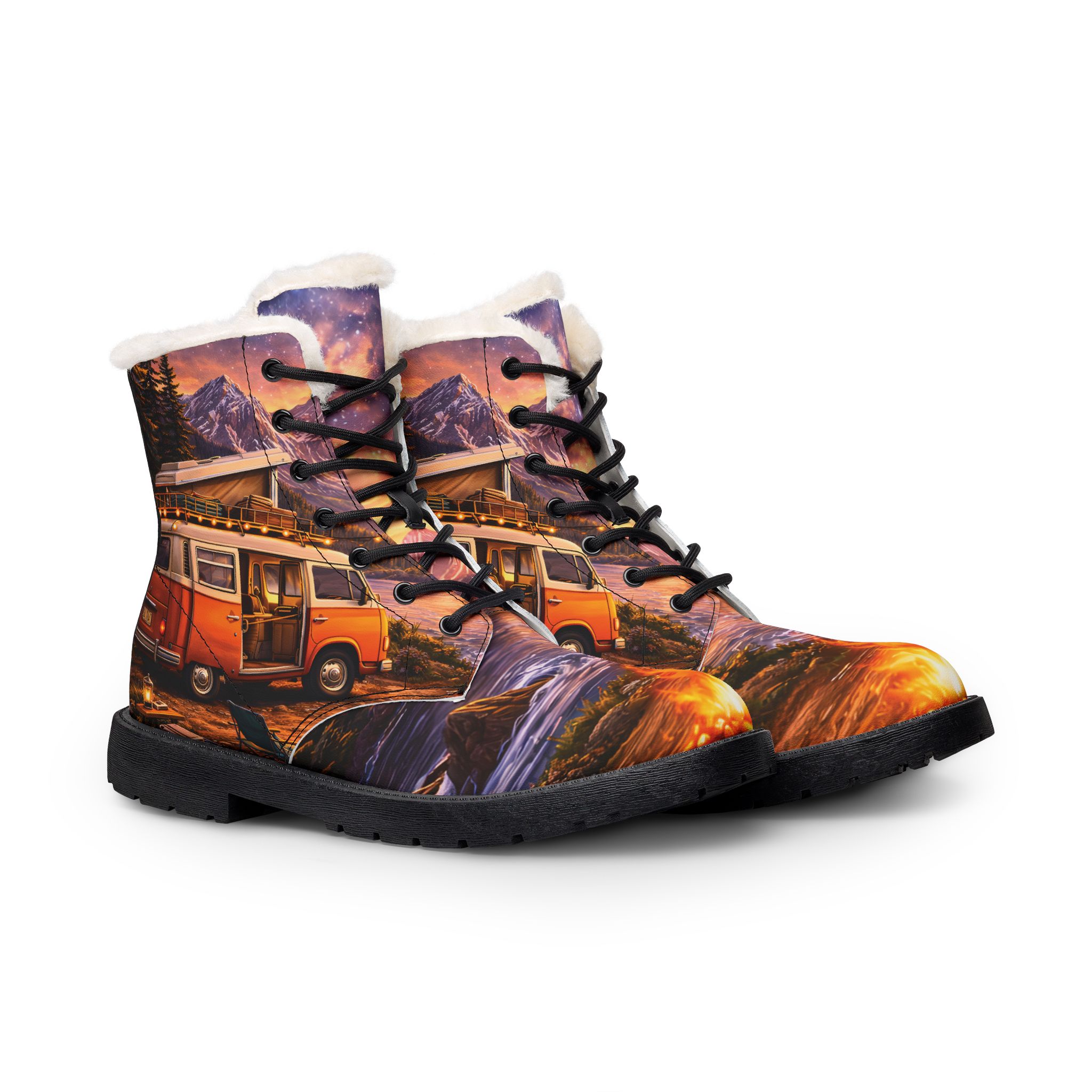 Women's Fur and Leather Boots — VW Camper Boots (Scenic-Line)