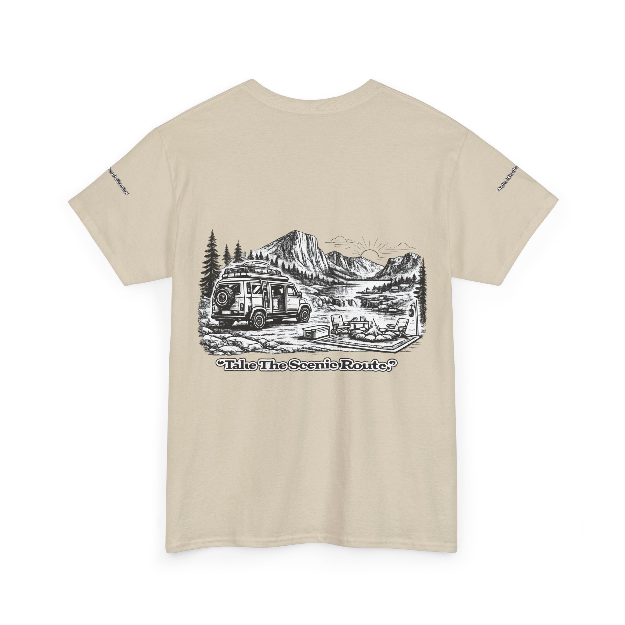 Unisex Heavy Cotton Tee — "Take The Scenic Route" Design Minimal-Line