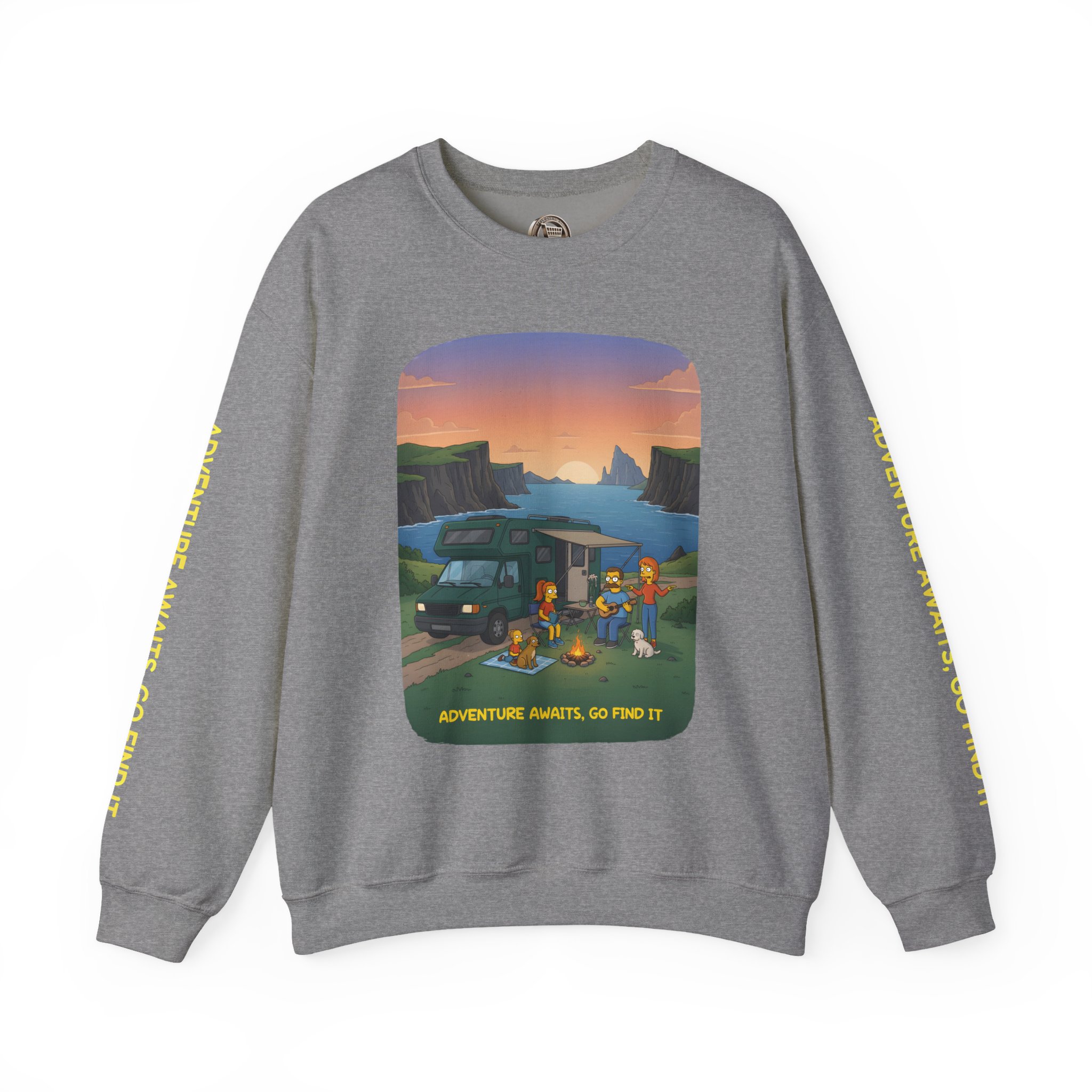 Unisex Heavy Blend™ Crewneck Sweatshirt — "Adventure Awaits-Go Find It"" Design Sitcom-Line