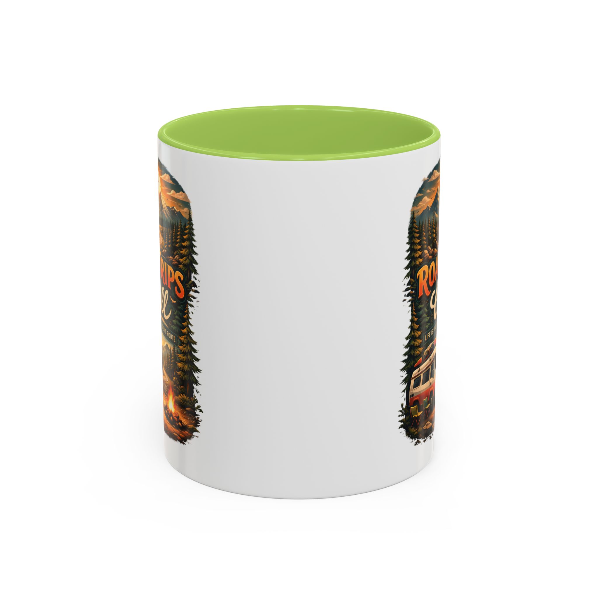 Accent Coffee Mug (11, 15oz) — "Road Trips & Chill" Design Scenic-Line