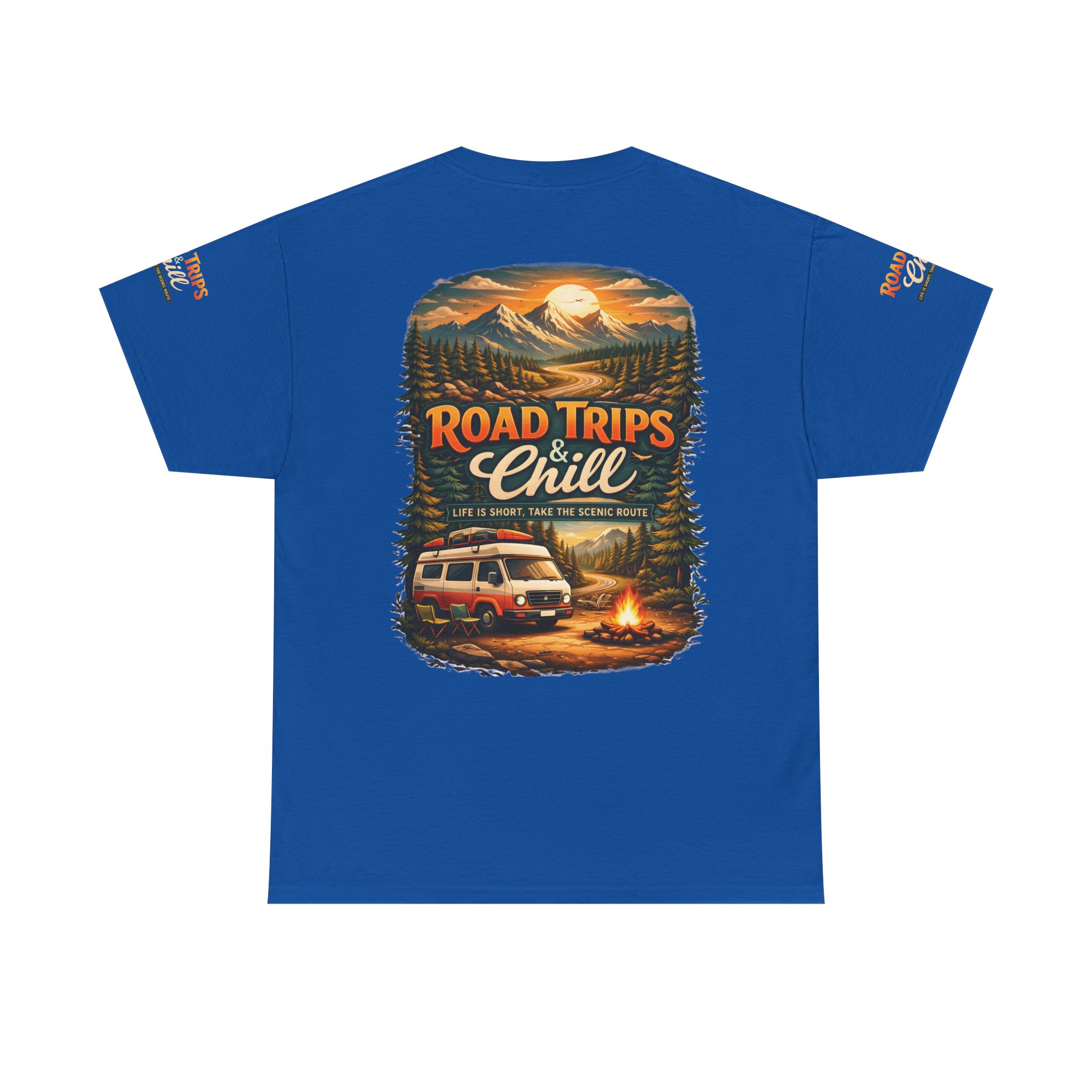 Unisex Heavy Cotton Tee — "Road Trips & Chill" Design Scenic-Line