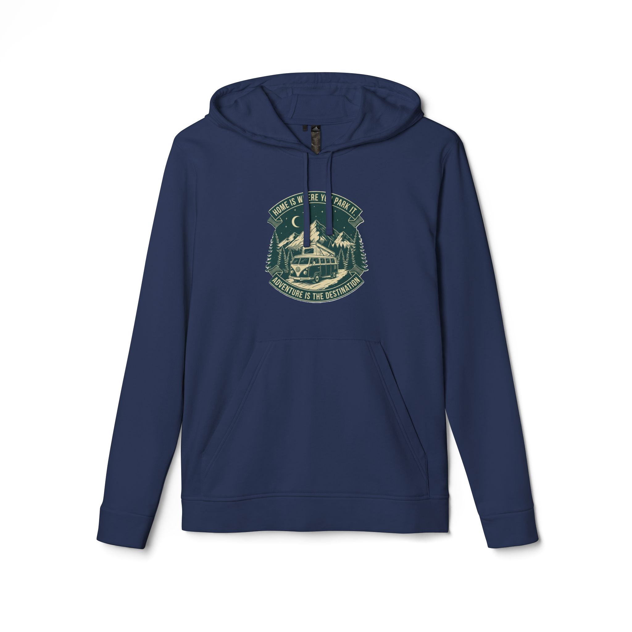 Hoodie(Adidas) — "Home Is Where You Park It-Adventure is the destination" Outdoor Travel Pullover (Only Front Printed)
