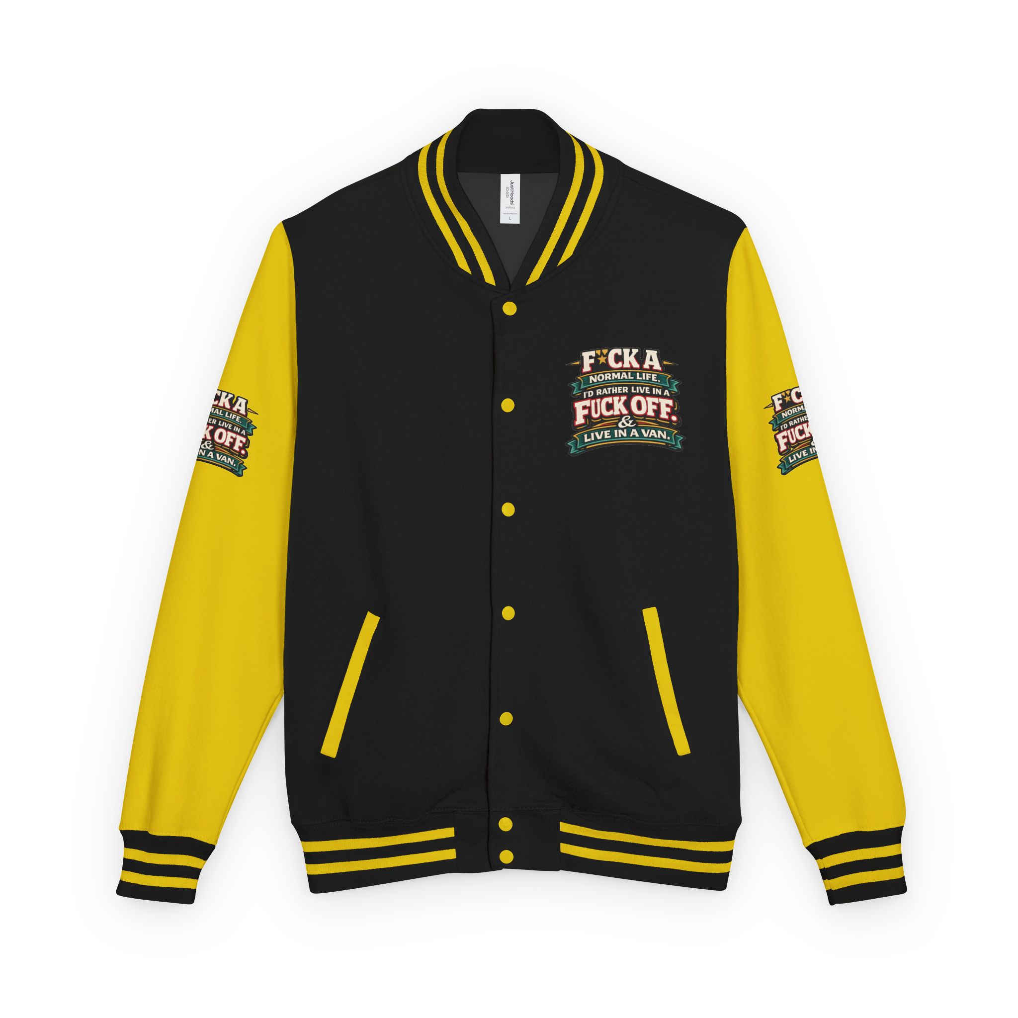 Unisex Heavyweight Letterman Jacket — "Fuck A Normal Life" Design F**K-Line