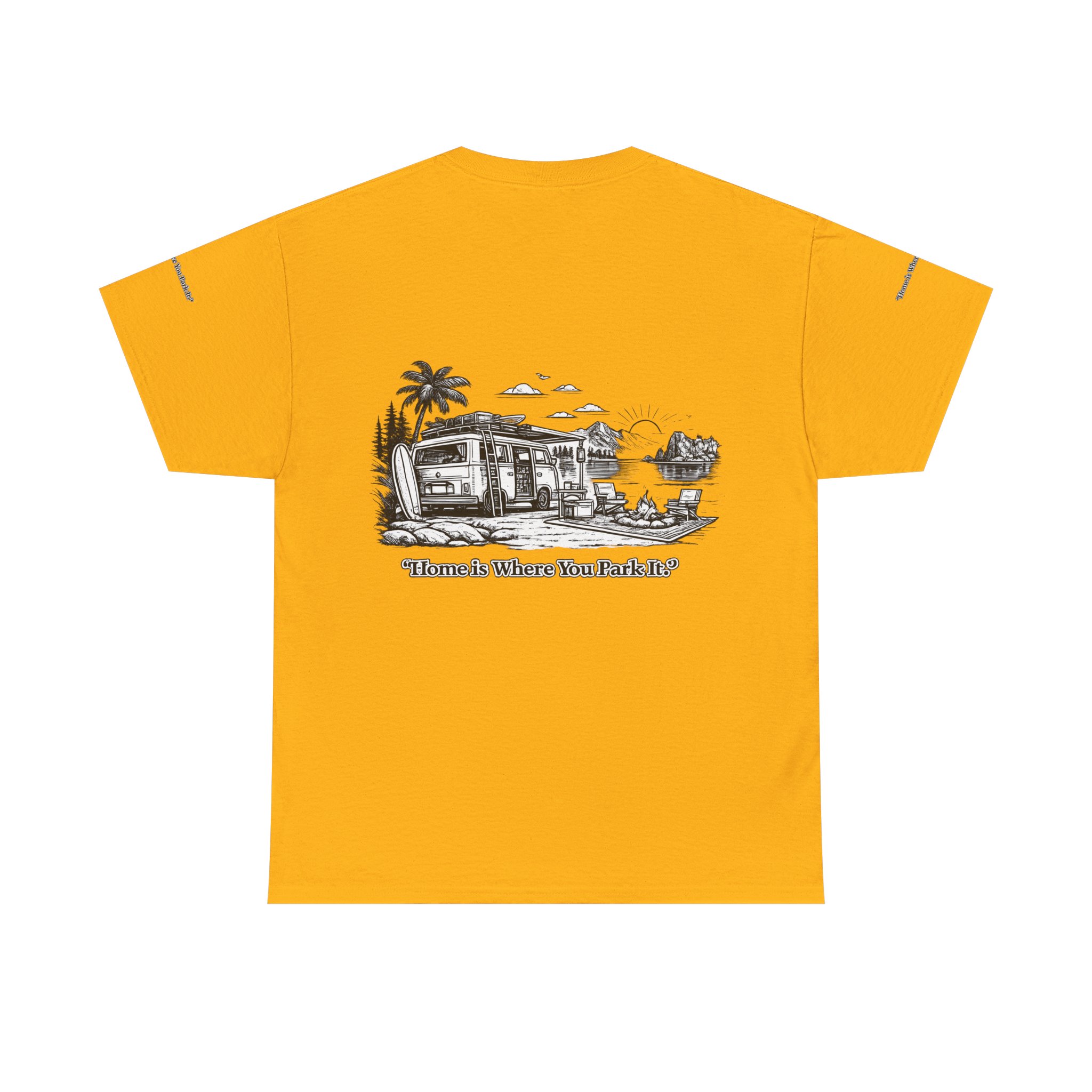 12554976936068955566_2048.jpeg Unisex Heavy Cotton Tee — "Home Is Where You Park It" Design Minimal-Line