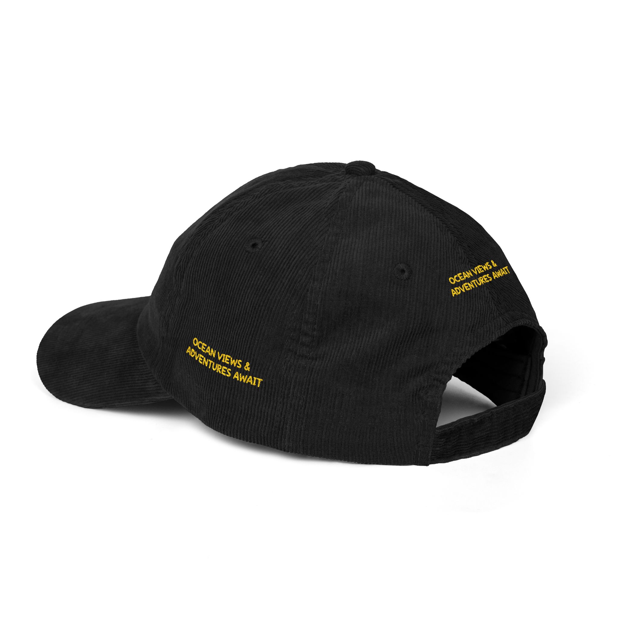 Vintage Corduroy Cap (Embroidery) — "Ocean Views & Adventures Awaits" Embroidered Hat
