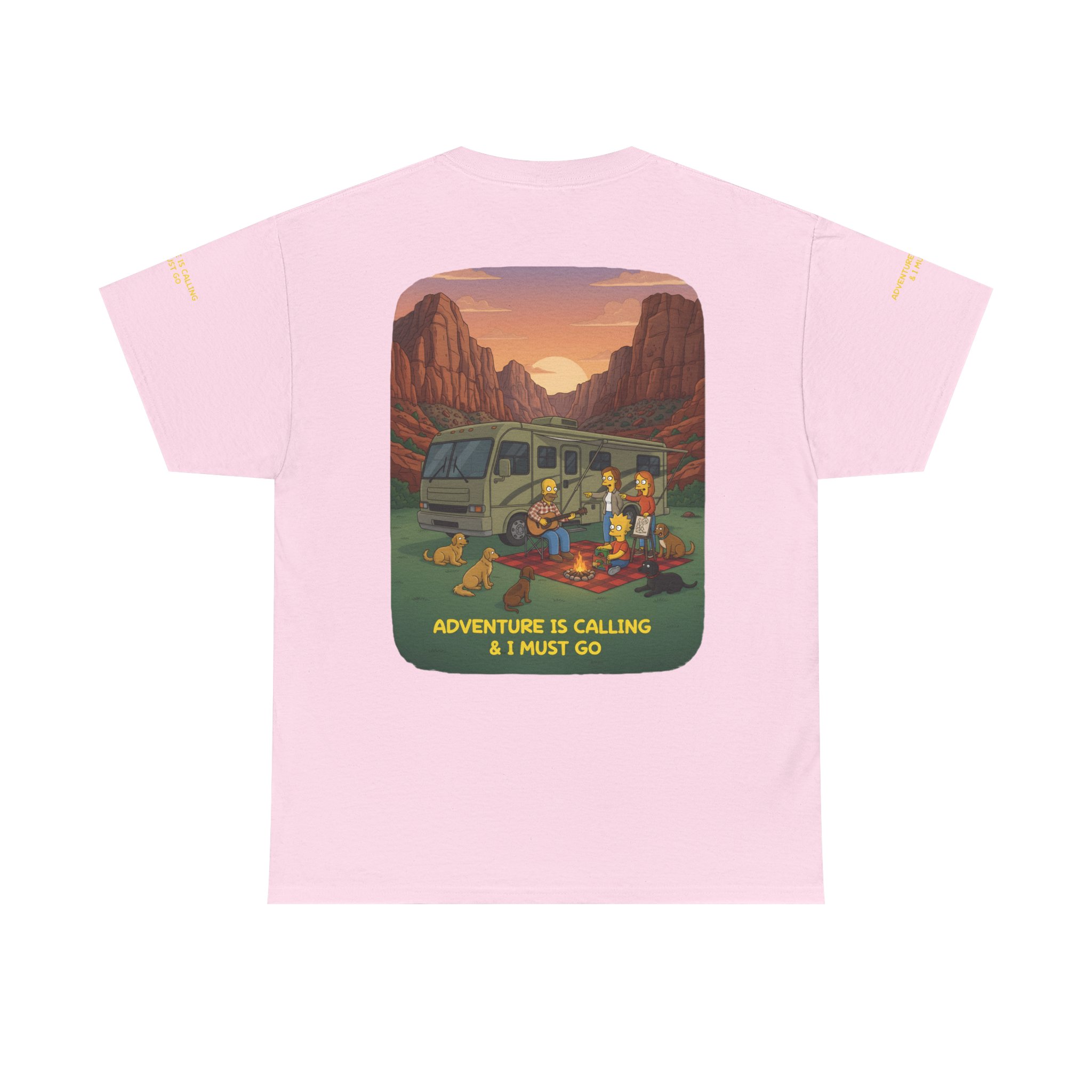 Unisex Heavy Cotton Tee — "Adventure Is Calling-I Must Go" Design Sitcom-Line