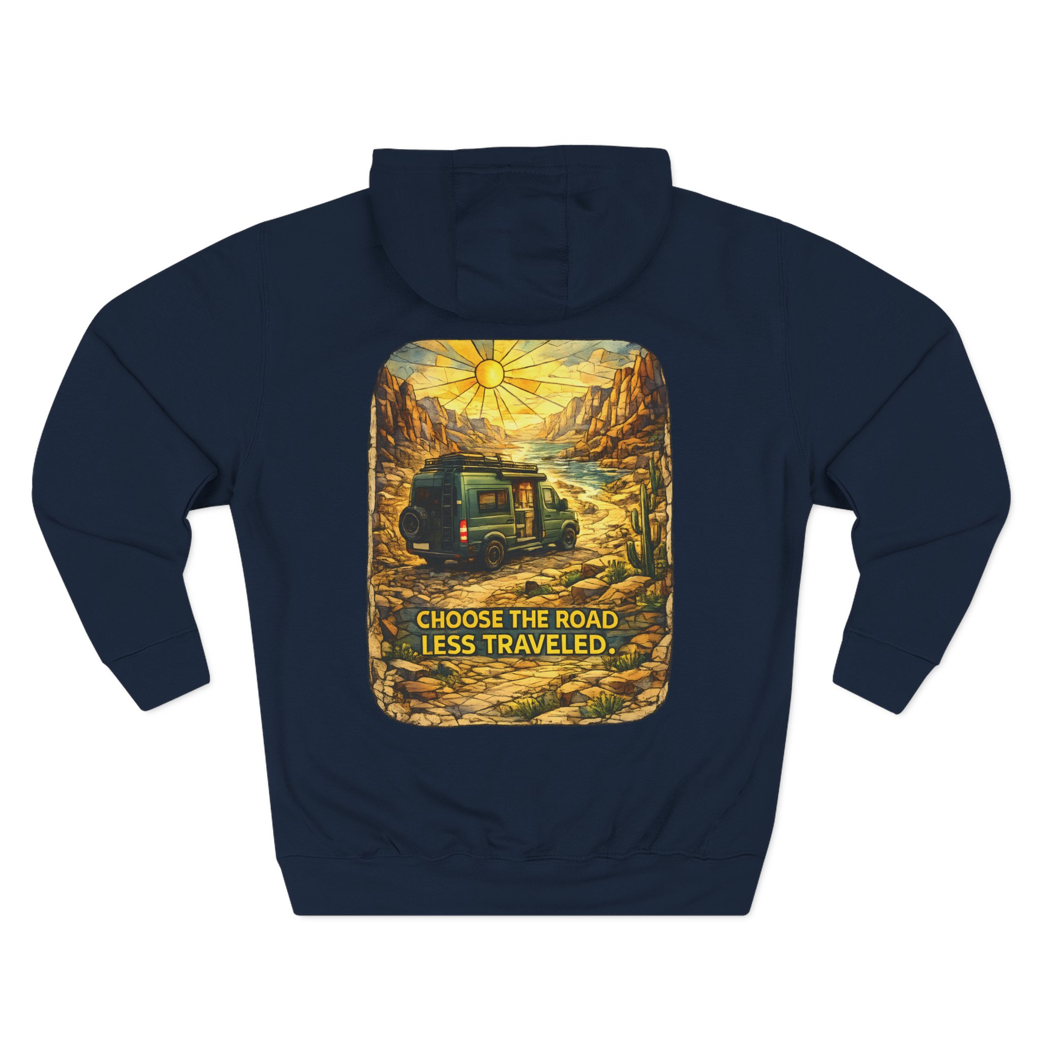 Three-Panel Fleece Hoodie - "Choose The Road Less Traveled" Design Cubic-Line