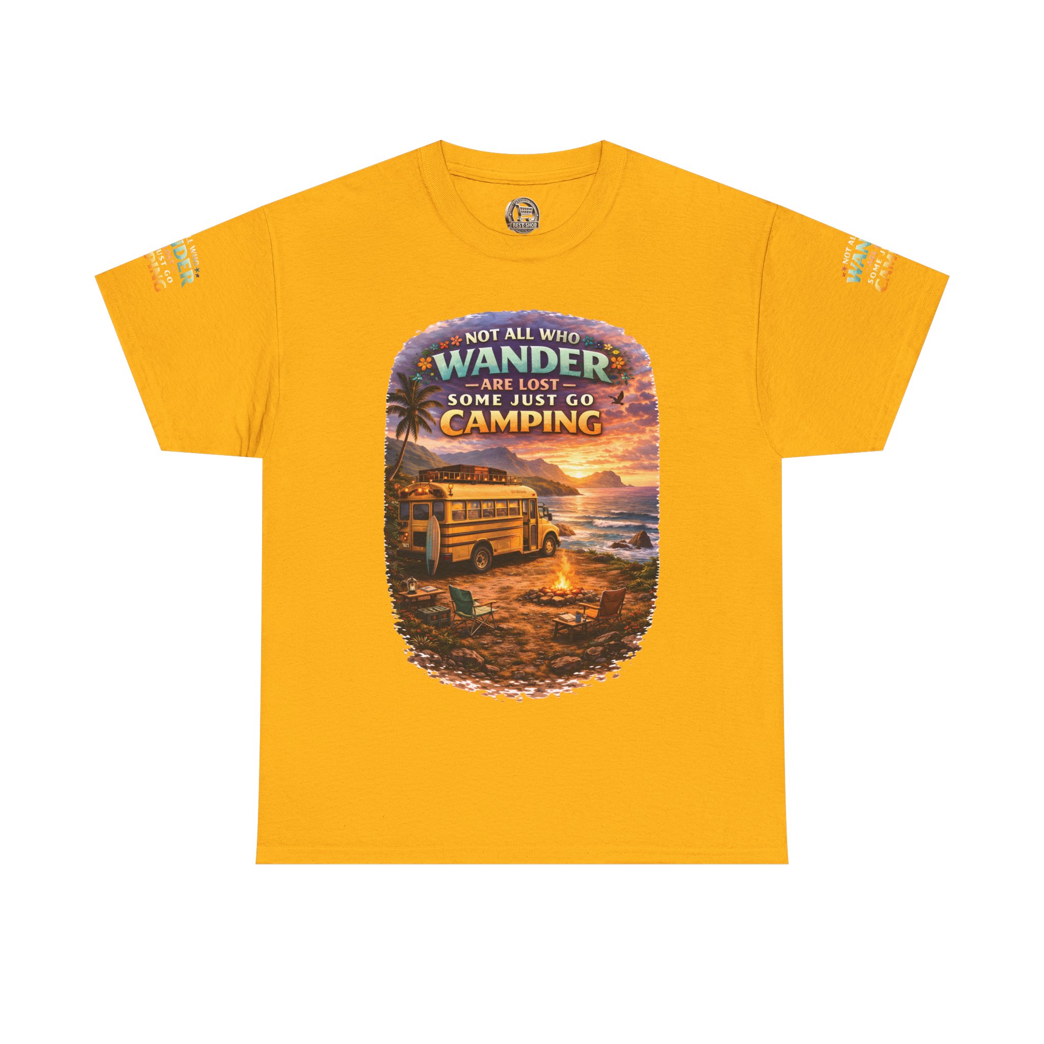 Unisex Heavy Cotton Tee — "Not All Who Wander Are Lost" Design Scenic-Line