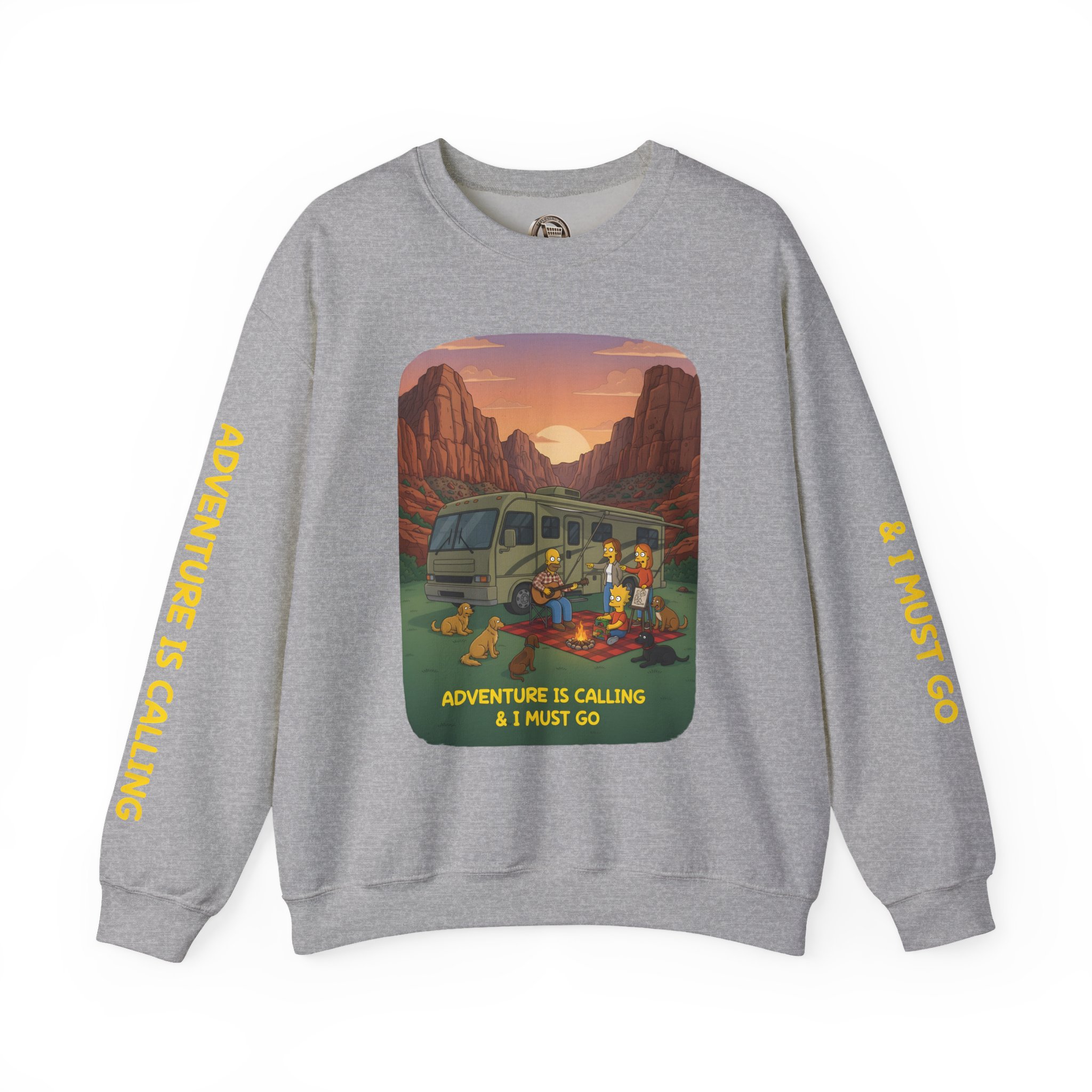 Unisex Heavy Blend™ Crewneck Sweatshirt — "Adventure Is Calling-I Must Go" Design Sitcom-Line