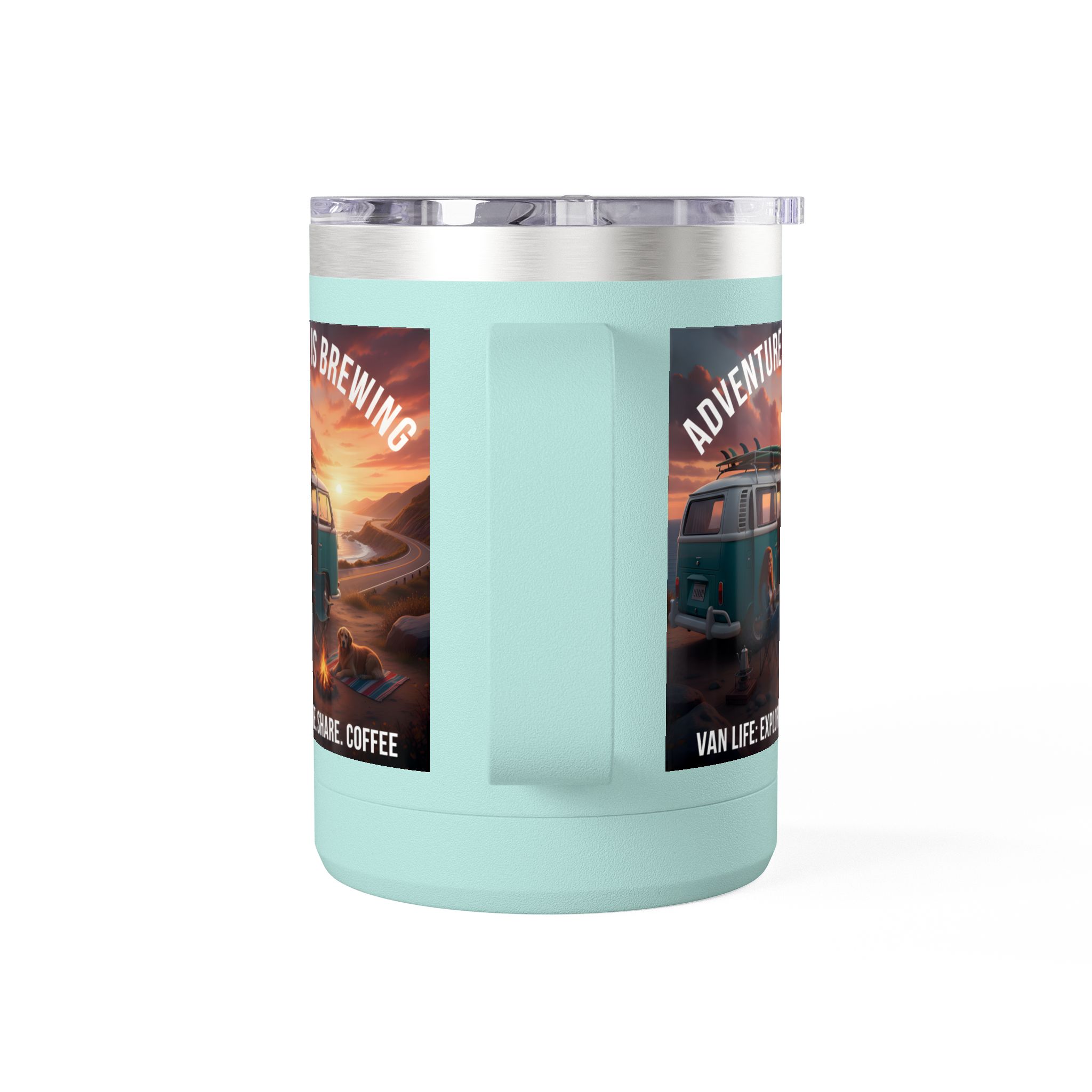 Coffee Mug Tumbler, 15oz-- "Adventure Is Brewing"
