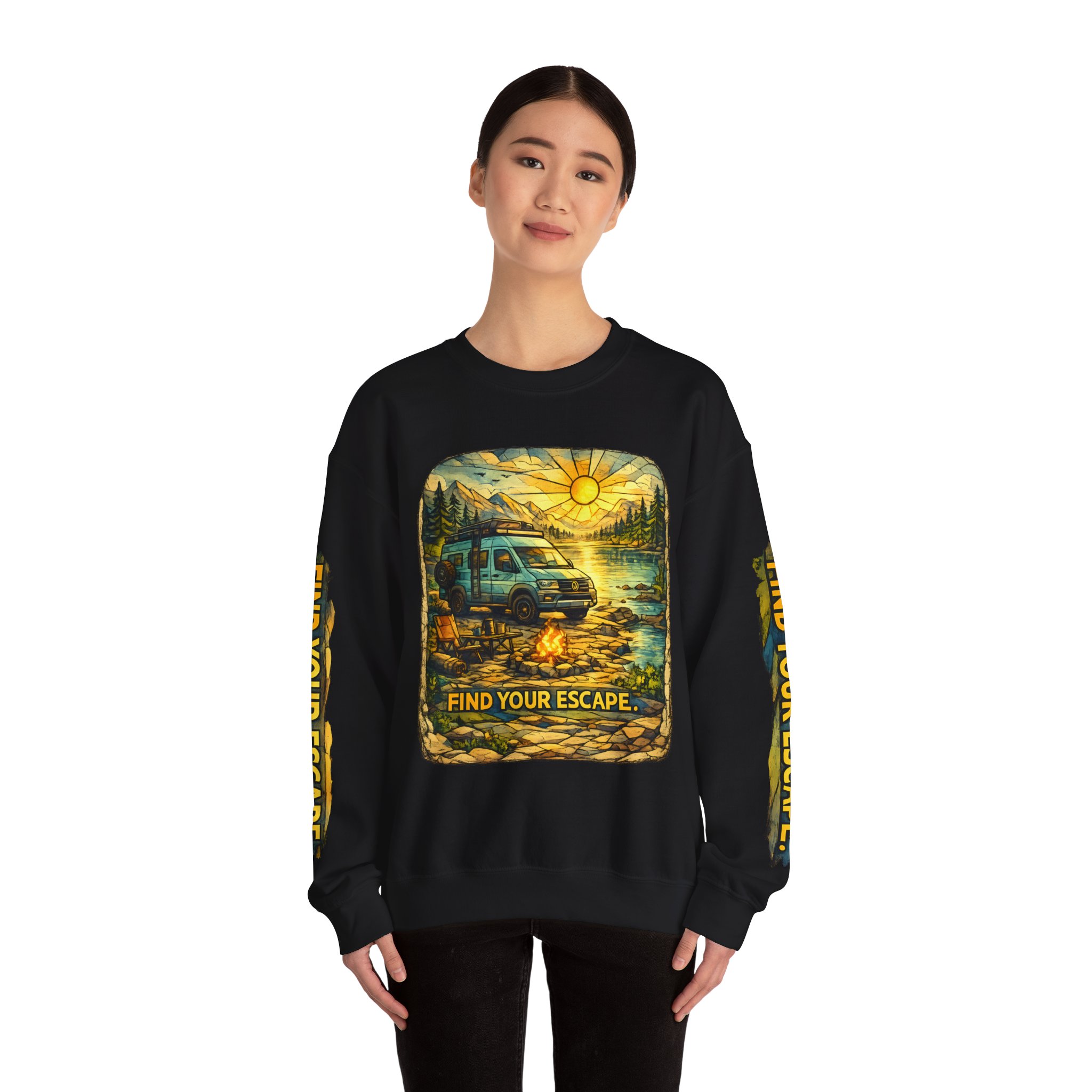 Unisex Heavy Blend™ Crewneck Sweatshirt — "Find Your Escape" Design Cubic-Line