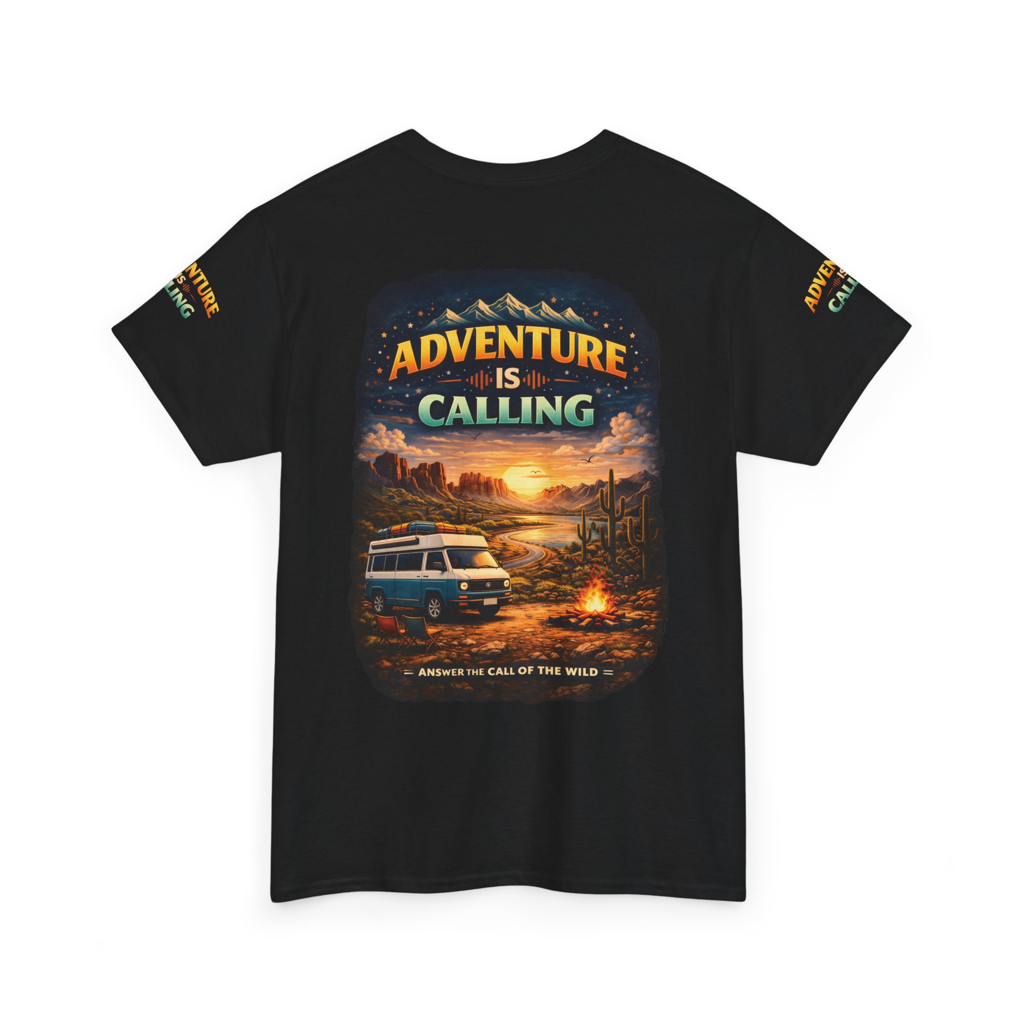 Unisex Heavy Cotton Tee — "Adventure Is Calling" Design Scenic-Line