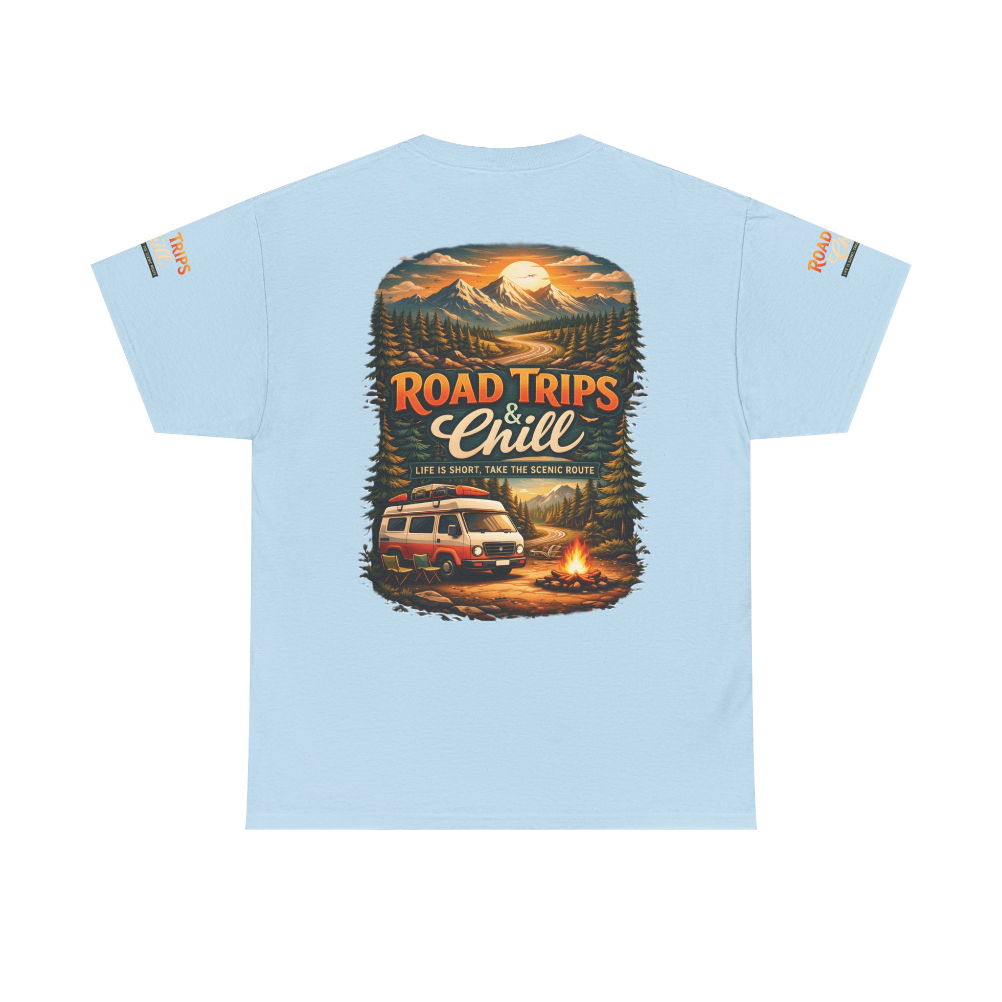 Unisex Heavy Cotton Tee — "Road Trips & Chill" Design Scenic-Line