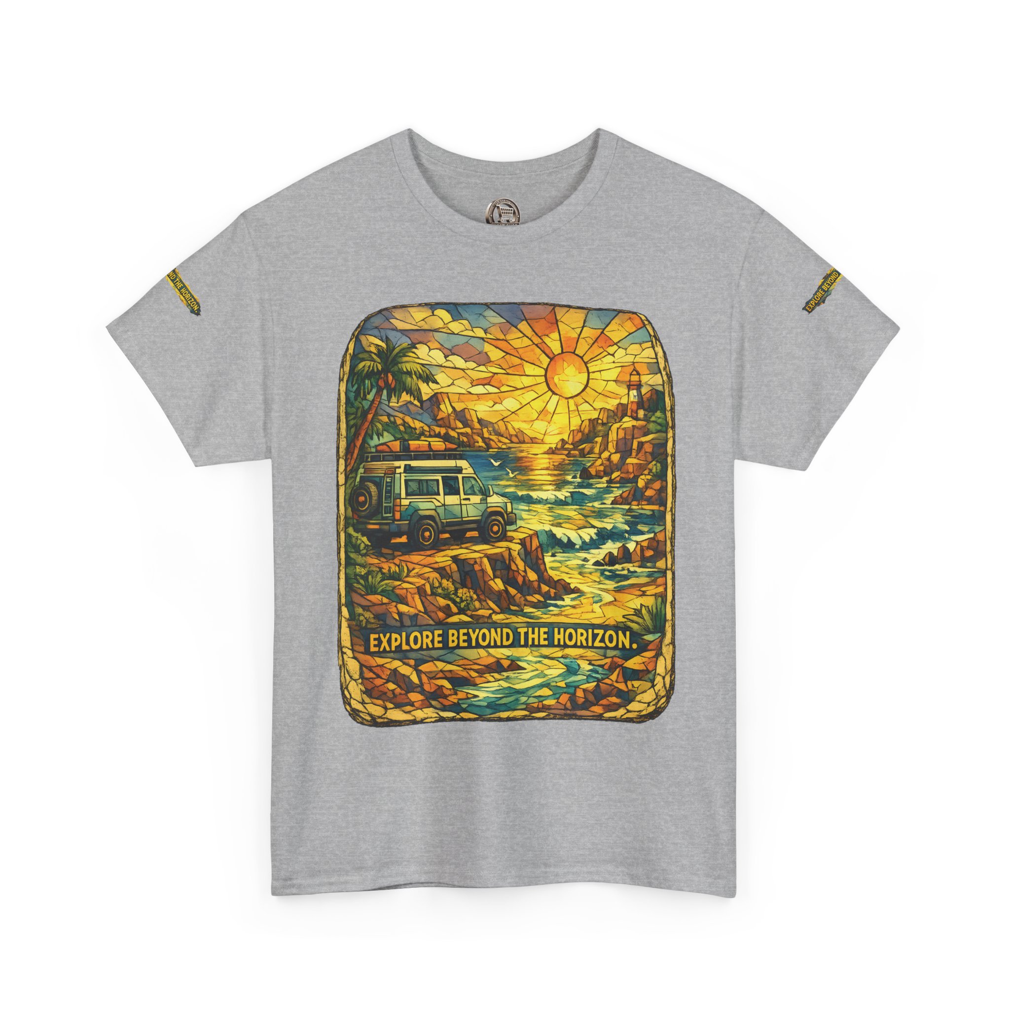 Unisex Heavy Cotton Tee — "Explore Beyond The Horizon" Design Cubic-Line