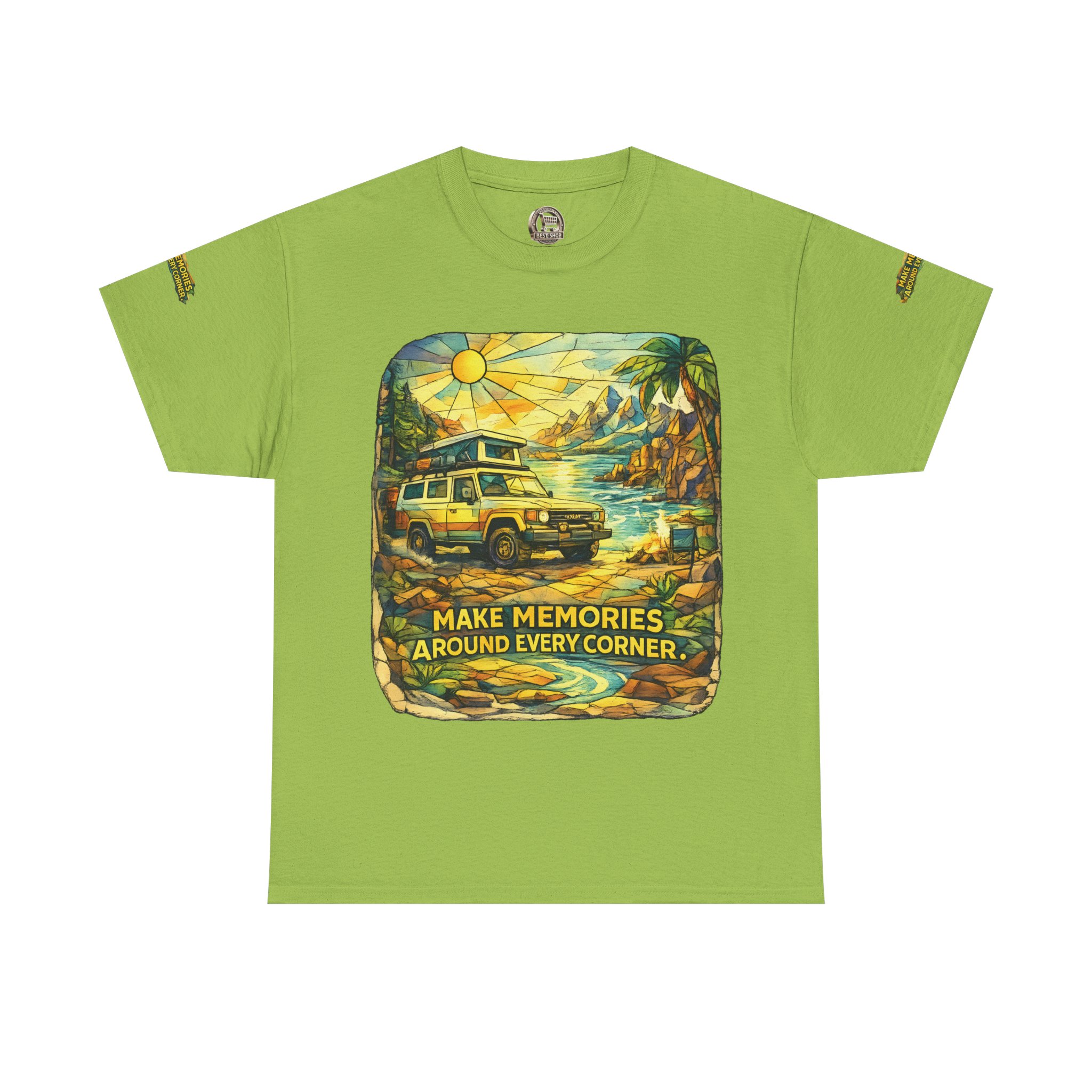 12571951910362924526_2048.jpeg Unisex Heavy Cotton Tee — "Make Memories Around Every Corner" Design Cubic-Line