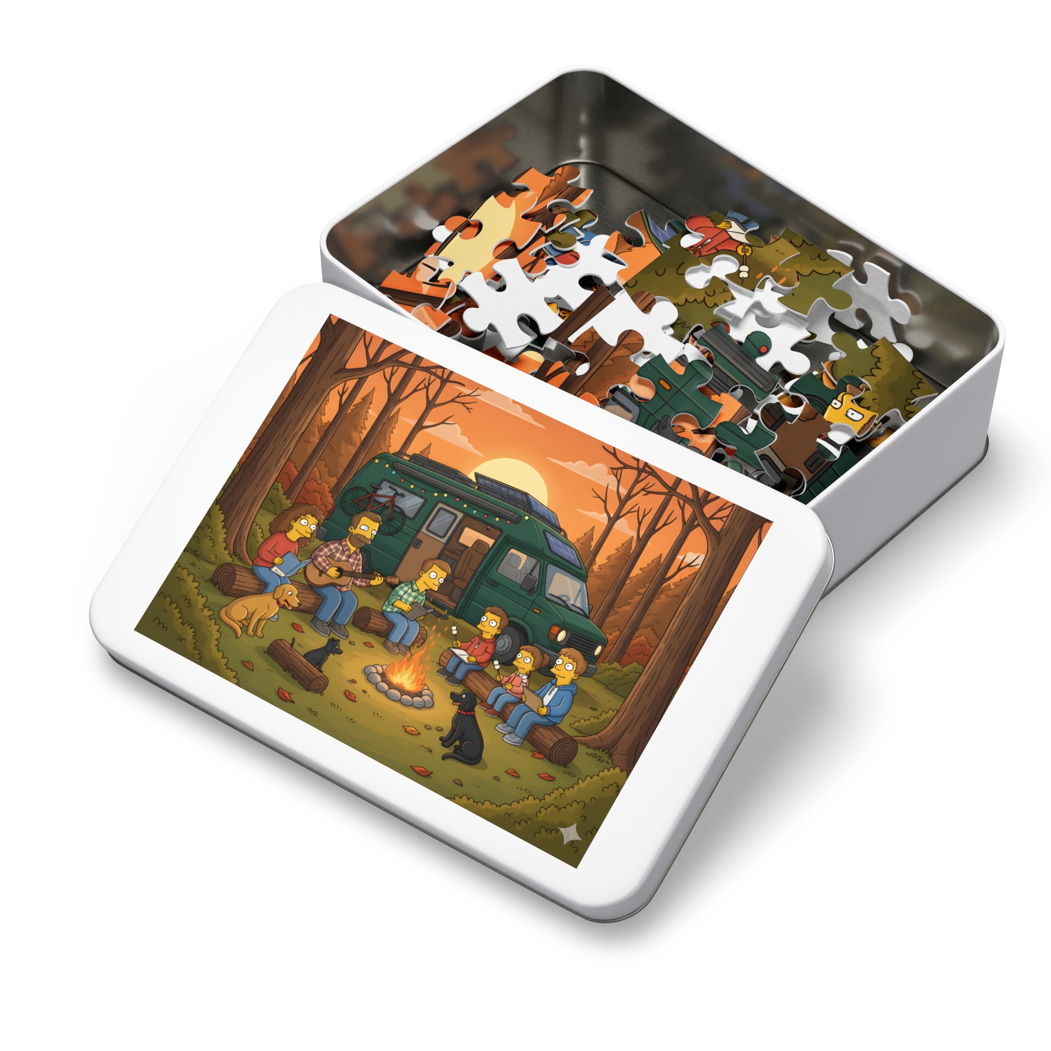 Jigsaw Puzzle with Tin — Scenic Camper Van Campfire