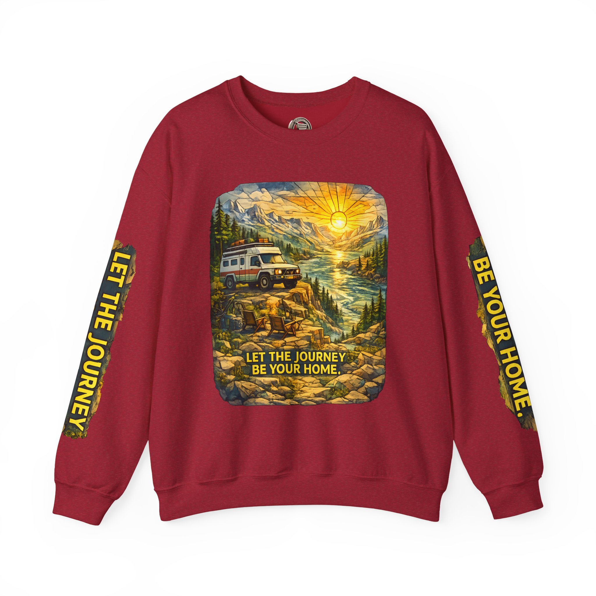 Unisex Heavy Blend™ Crewneck Sweatshirt — "Let The Journey Be Your Home" Design Cubic-Line