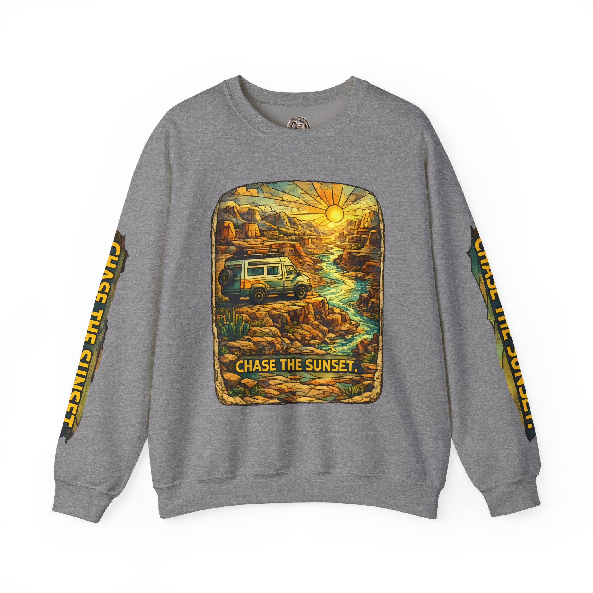 Unisex Heavy Blend™ Crewneck Sweatshirt — "Chase The Sunset" Design Cubic-Line