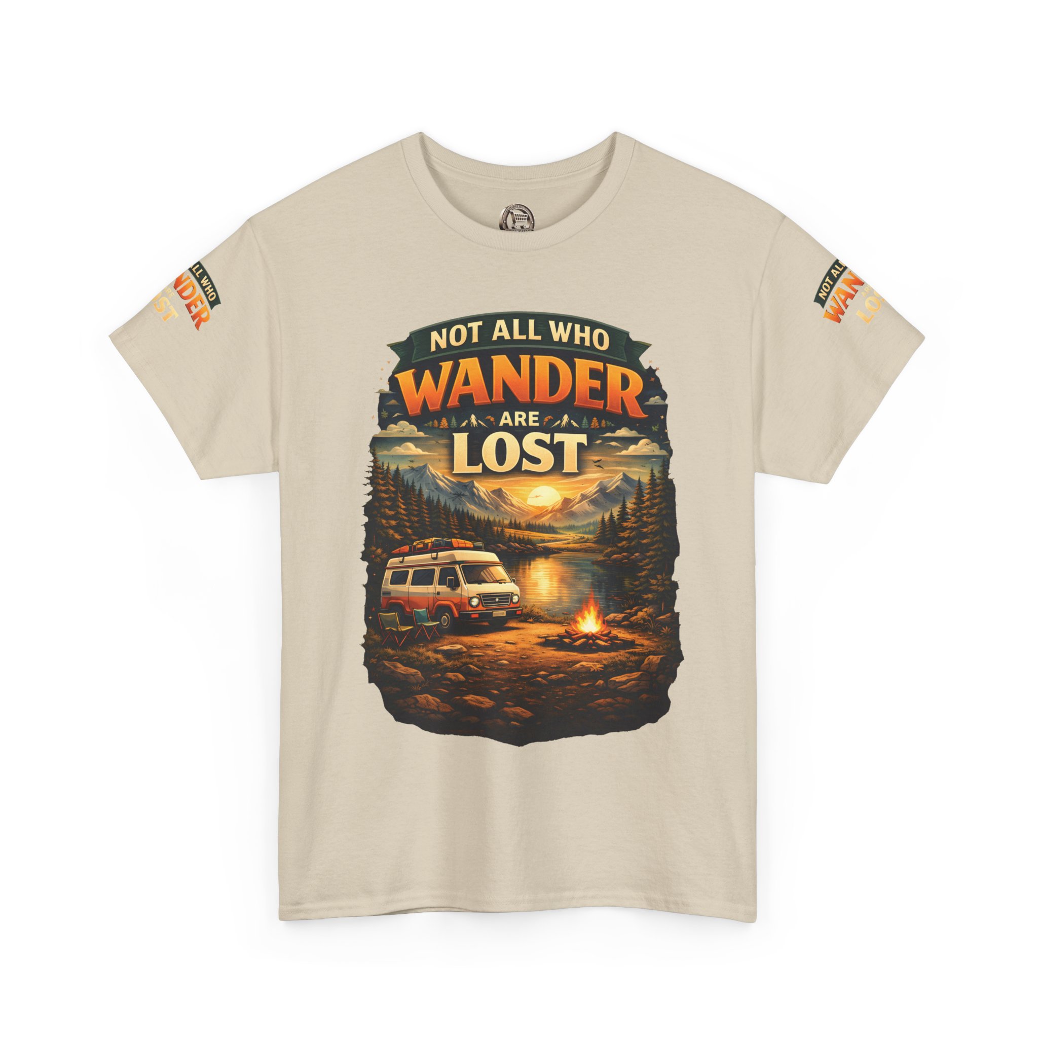 Unisex Heavy Cotton Tee — "Not All Who Wander Are Lost" Design Scenic-Line