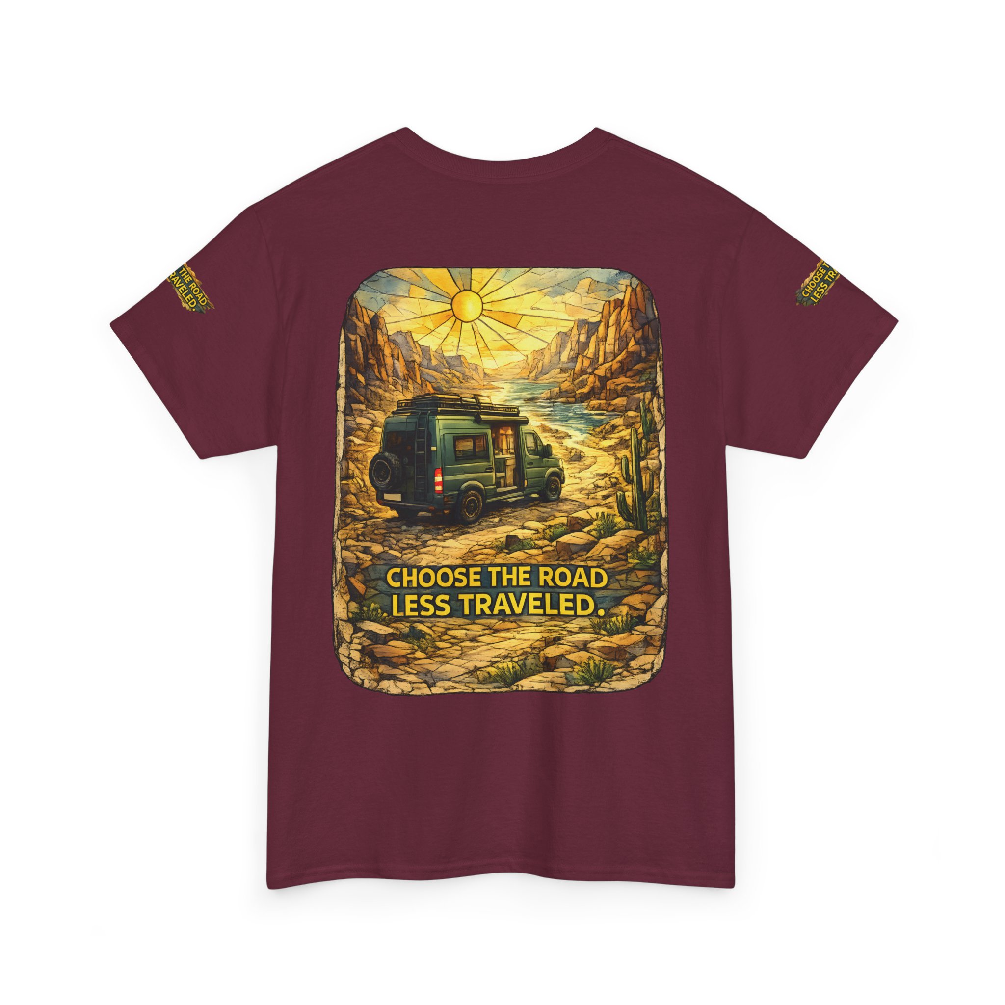 Unisex Heavy Cotton Tee — "Choose The Road Less Traveled" Design Cubic-Line