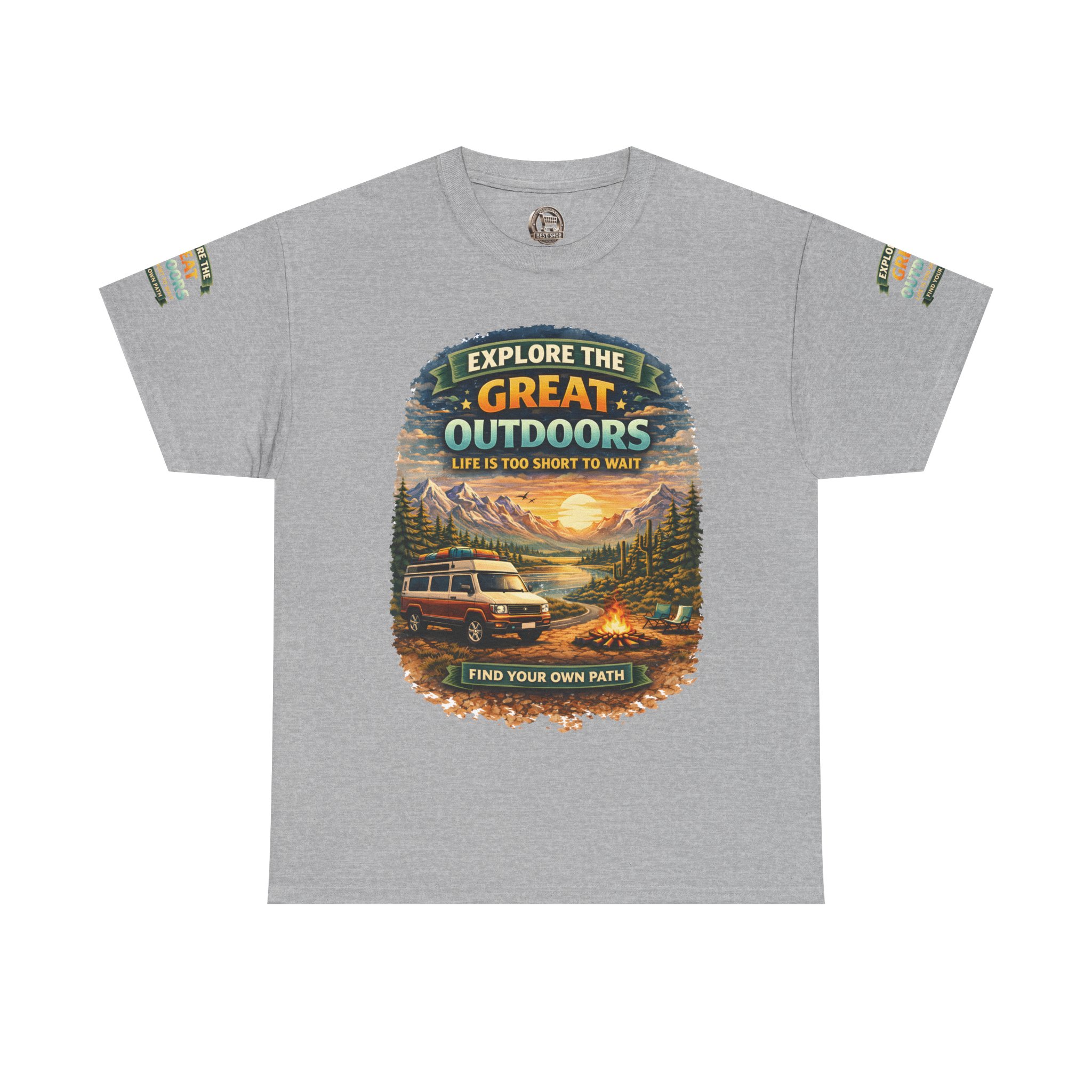 Unisex Heavy Cotton Tee — "Explore The Great Outdoors" Design Scenic-Line