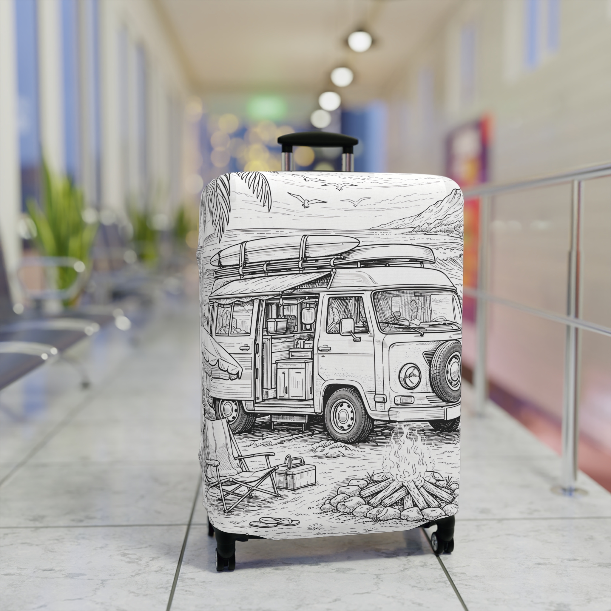 Luggage Cover — Adventure Camper Sketch Travel Suitcase