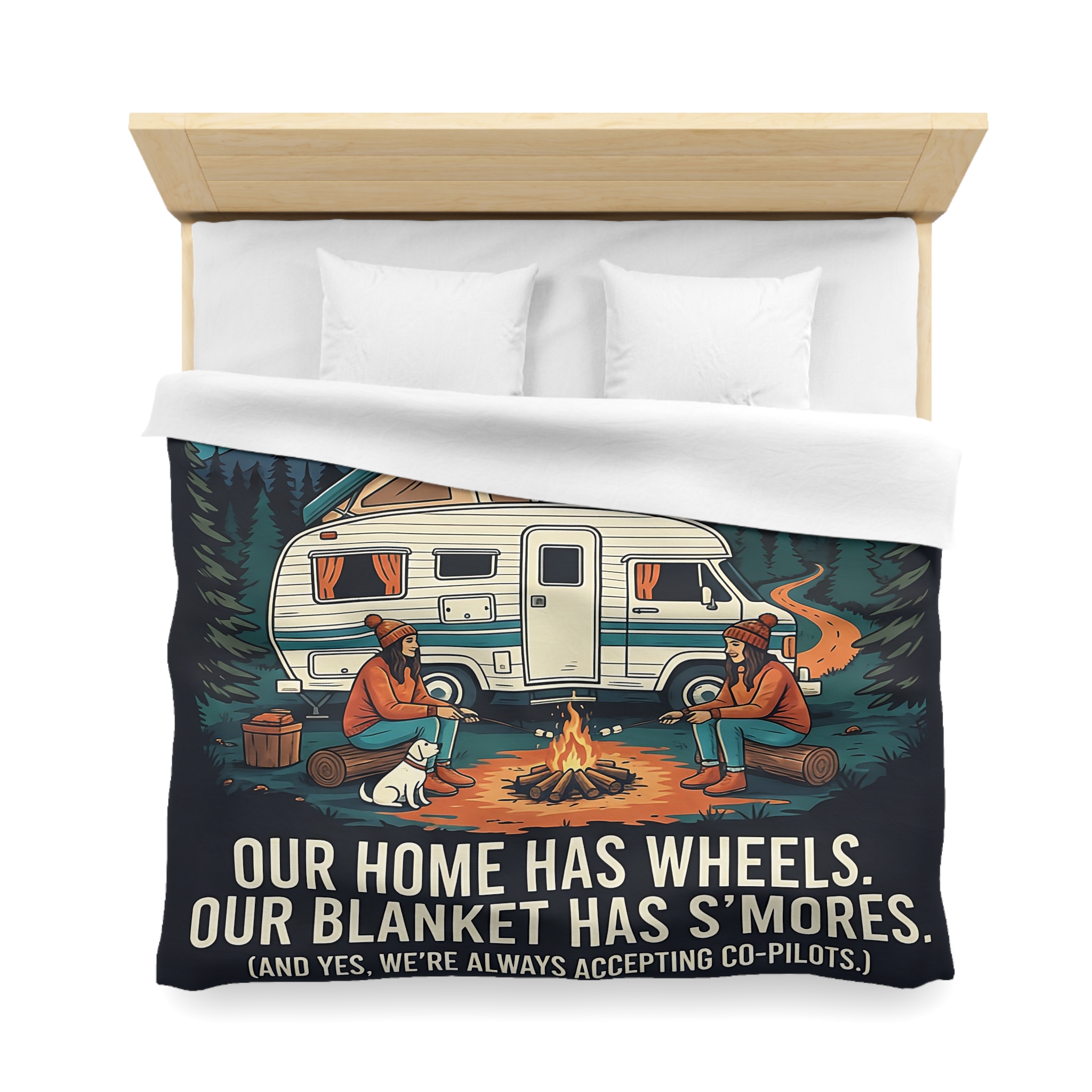 Duvet Cover — "Our Home Has Wheels, Our Blanket Has S'mores" Camping Bedding
