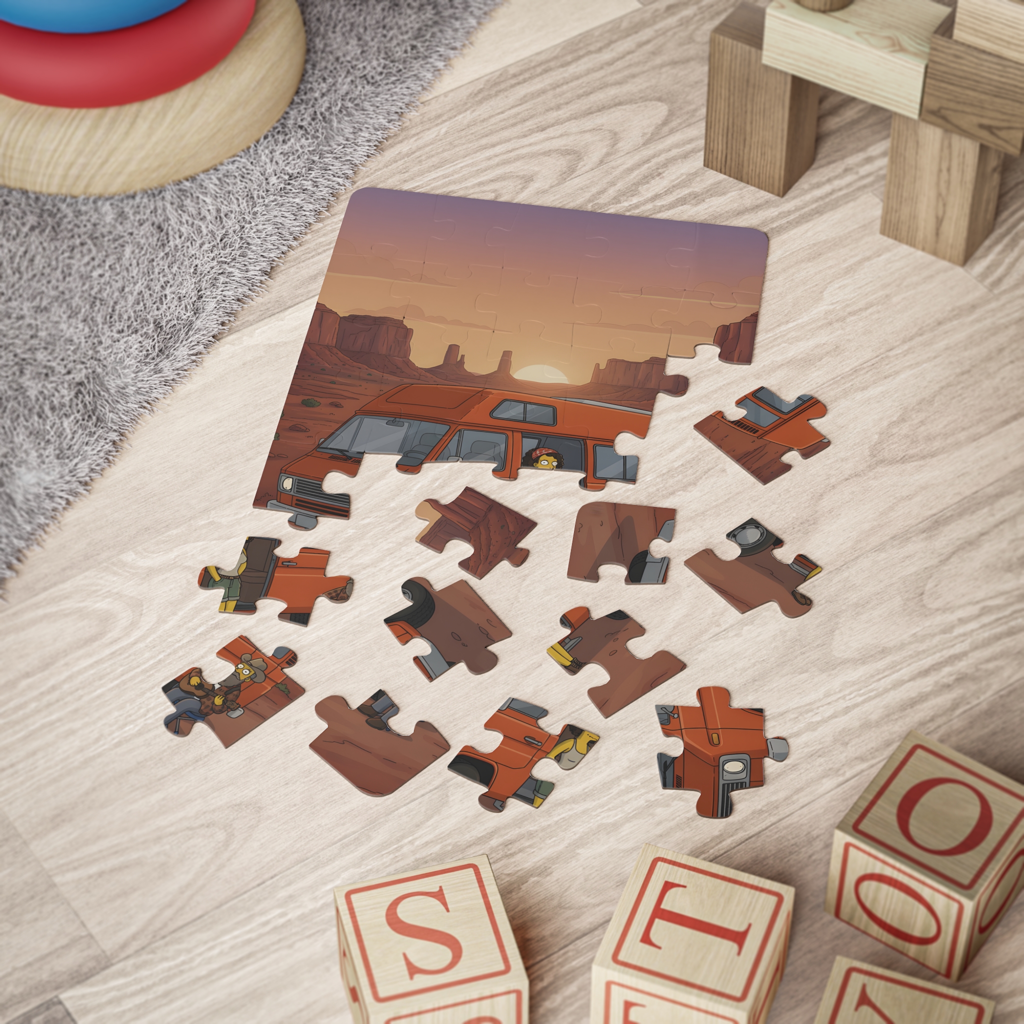 Kids' 30‑Piece Camping Puzzle — Retro Camper Van Desert Scene