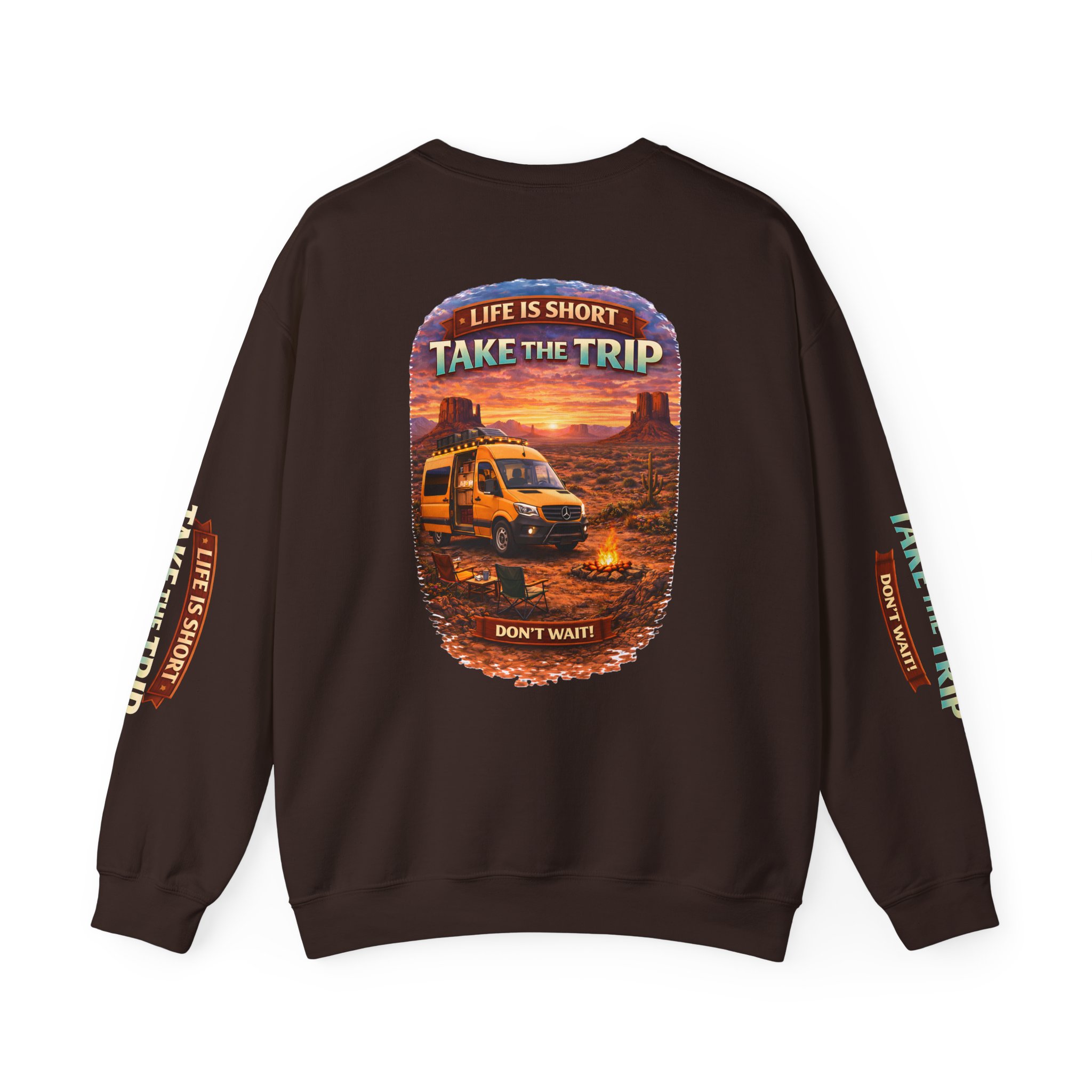 Unisex Heavy Blend™ Crewneck Sweatshirt — "Live Is Short Take The Trip" Design Scenic-Line