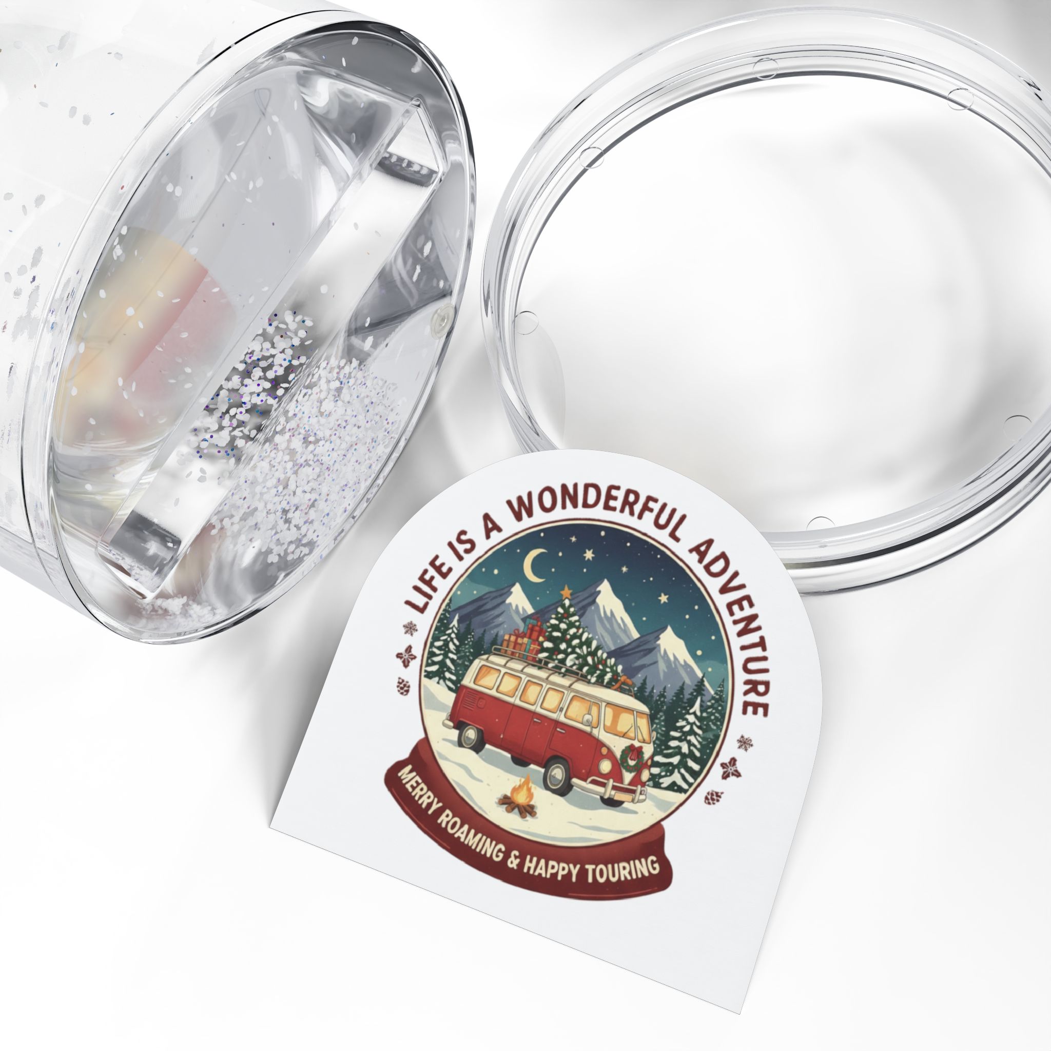 Snow Globe – 'Life Is a Wonderful Adventure-Merry Roaming And Happy Touring' Retro Van Winter Holiday Snow Globe