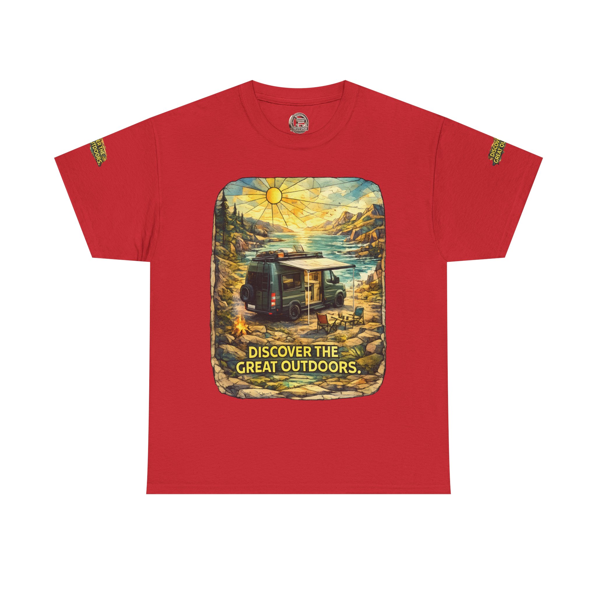 Unisex Heavy Cotton Tee — "Discover The Great Outdoors" Design Cubic-Line
