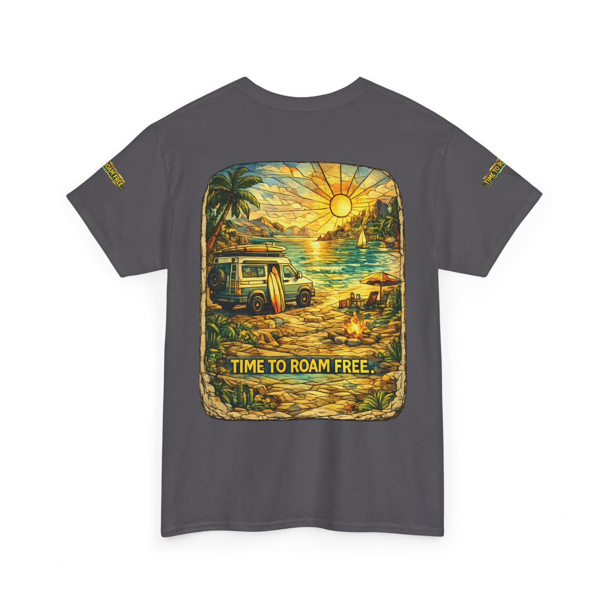 Unisex Heavy Cotton Tee — "Time To Roam Free" Design Cubic-Line